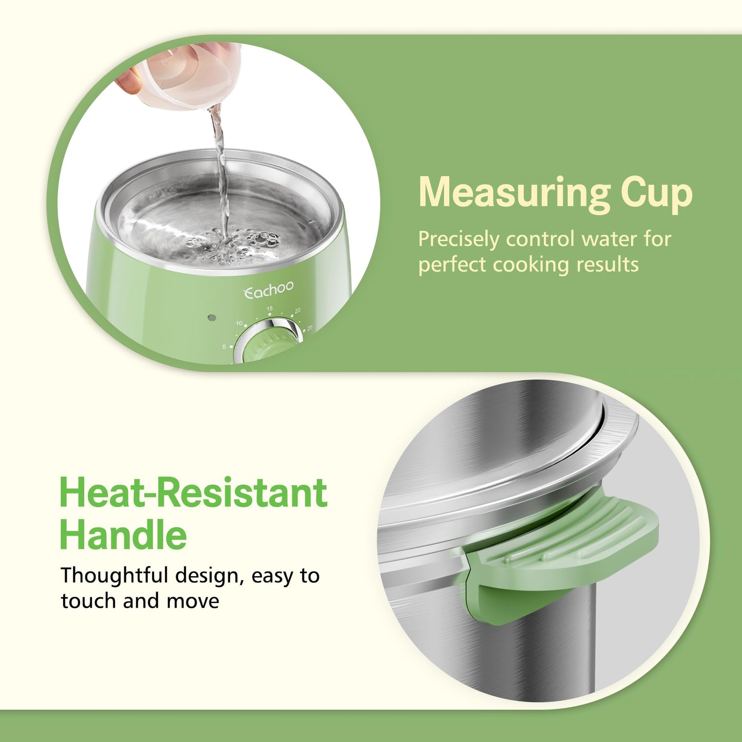 Hard Boiled Egg Cooker - CACHOO 14-Egg Rapid Stainless Steel Egg Boiler with 30-Min Timer & Auto Shut Off, Compact Electric Vegetable Steamer for Cooking, Dishwasher Safe, Retro Green