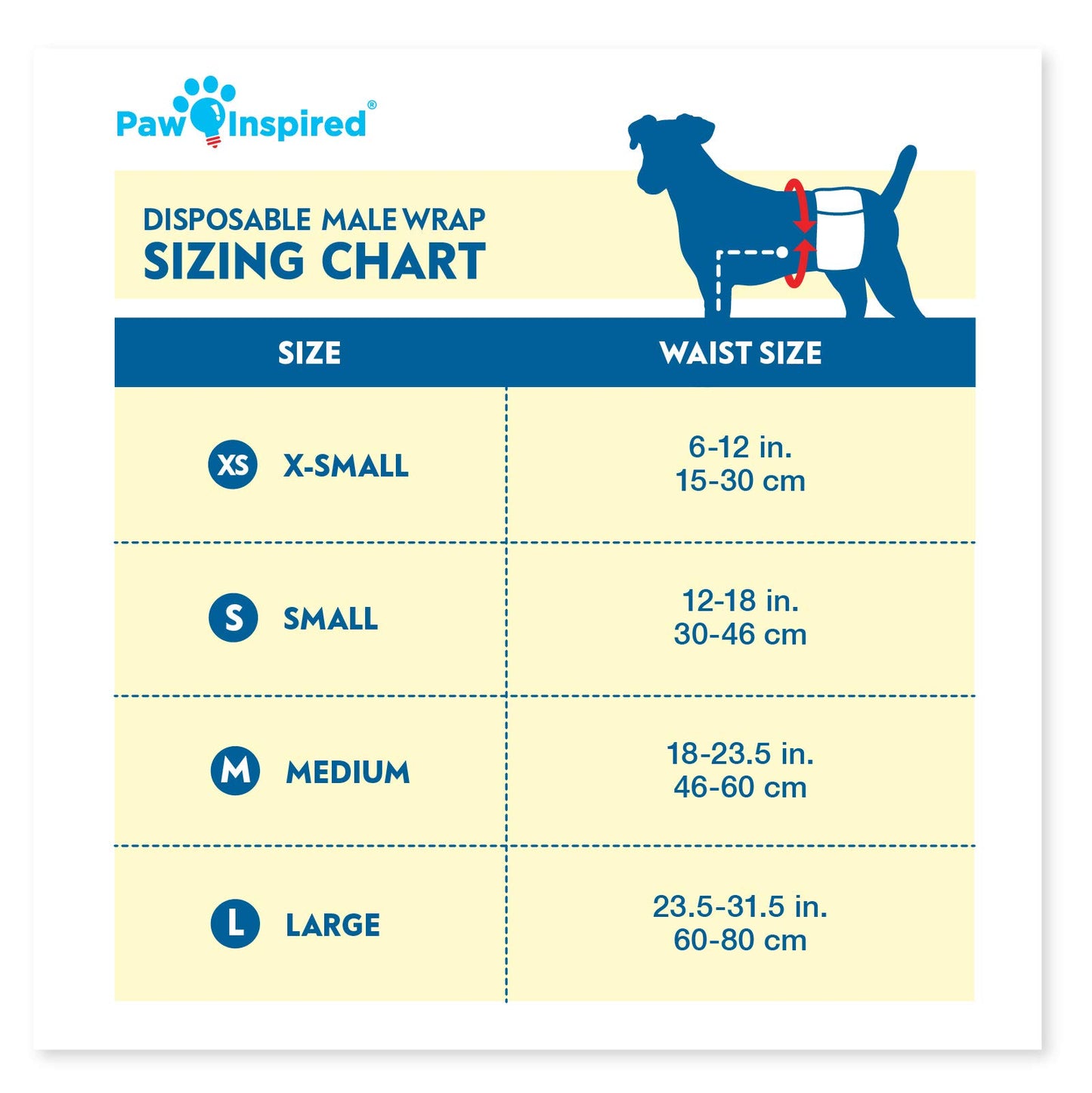Paw Inspired Disposable Male Dog Diapers, Ultra Absorbent Male Wraps Belly Bands for Dogs, Leakproof Protection for Excitable Urination Incontinence or Marking (32 Count, Large)