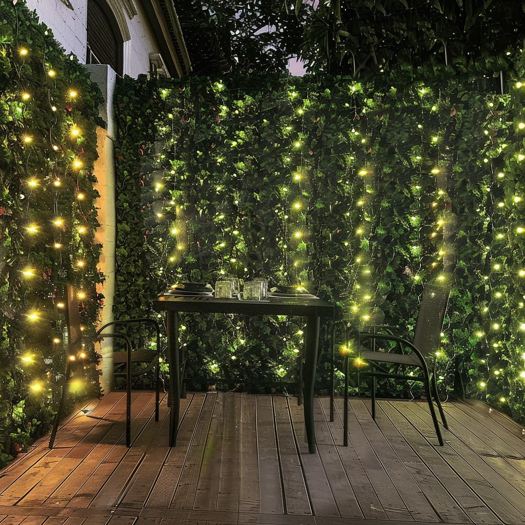 Artificial Ivy Privacy Fence with Lights 118x39.4in Grass Wall Screen Fake Vines Balcony Fence Privacy Screen Cover, Faux Ivy Leaf Hedge Panels Wall Decoration