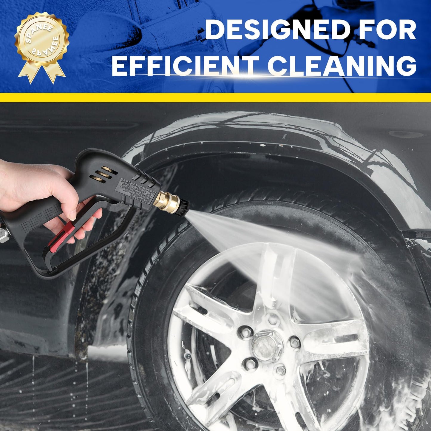Short Pressure Washer Gun with Swivel, 4000 PSI High Power Washer Spray Gun with 5 Spray Nozzle Tips, 3/8" Quick Connect Plug and M22-14/15mm Fittings, Car Wash Foam Gun Compatible with Foam Cannon