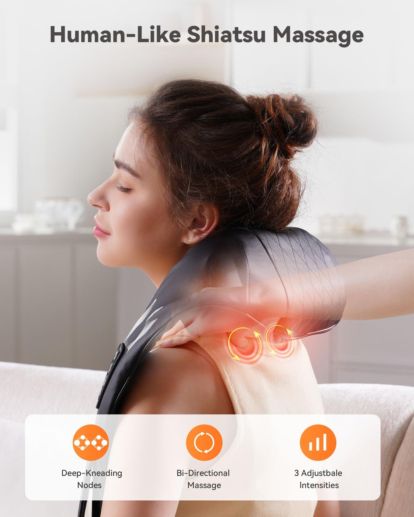 COPYJOY Neck Massager with Heat, Shiatsu Neck and Back Massager for Pain Relief Electric 4D Kneading Shoulder Massager Pillow for Whole Body Relaxation, Gifts for Mom Dad Women Men, Not Cordless