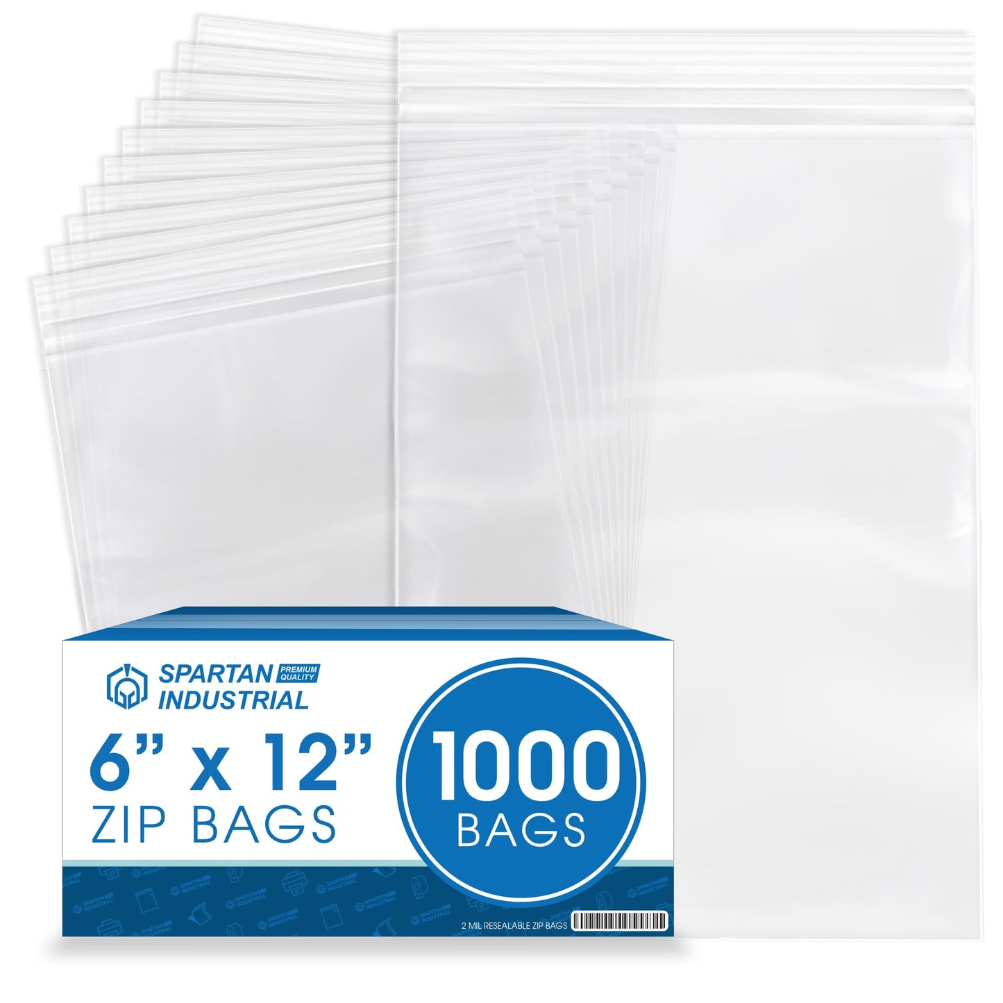 Spartan Industrial - 6” X 12” (1000 Count) 2 Mil Clear Reclosable Zip Plastic Poly Bags with Resealable Lock Seal Zipper