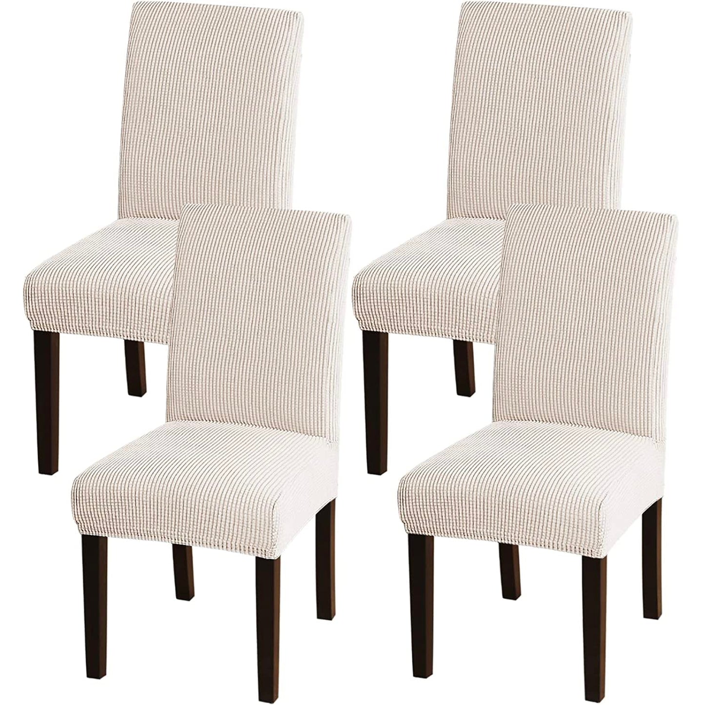 Turquoize Stretch Dining Chair Covers for Dining Room Set of 4 Chair Covers Slipcovers Chair Slipcovers Protectors Covers Dining Chairs, Feature Spandex Textured Checked Jacquard Fabric, Ivory