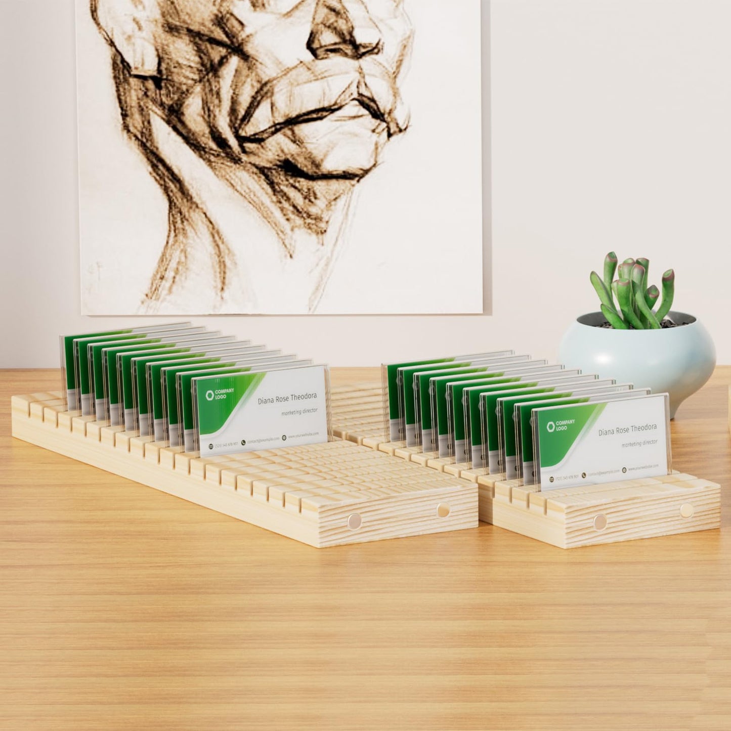 bimiti 8 Pcs Wooden Name Badge Holder Business Card Holder Badge Holder Display ID Badge Tray Organizer Note Card Organizer Plate Table Name Holders Sign Decor for Office Business