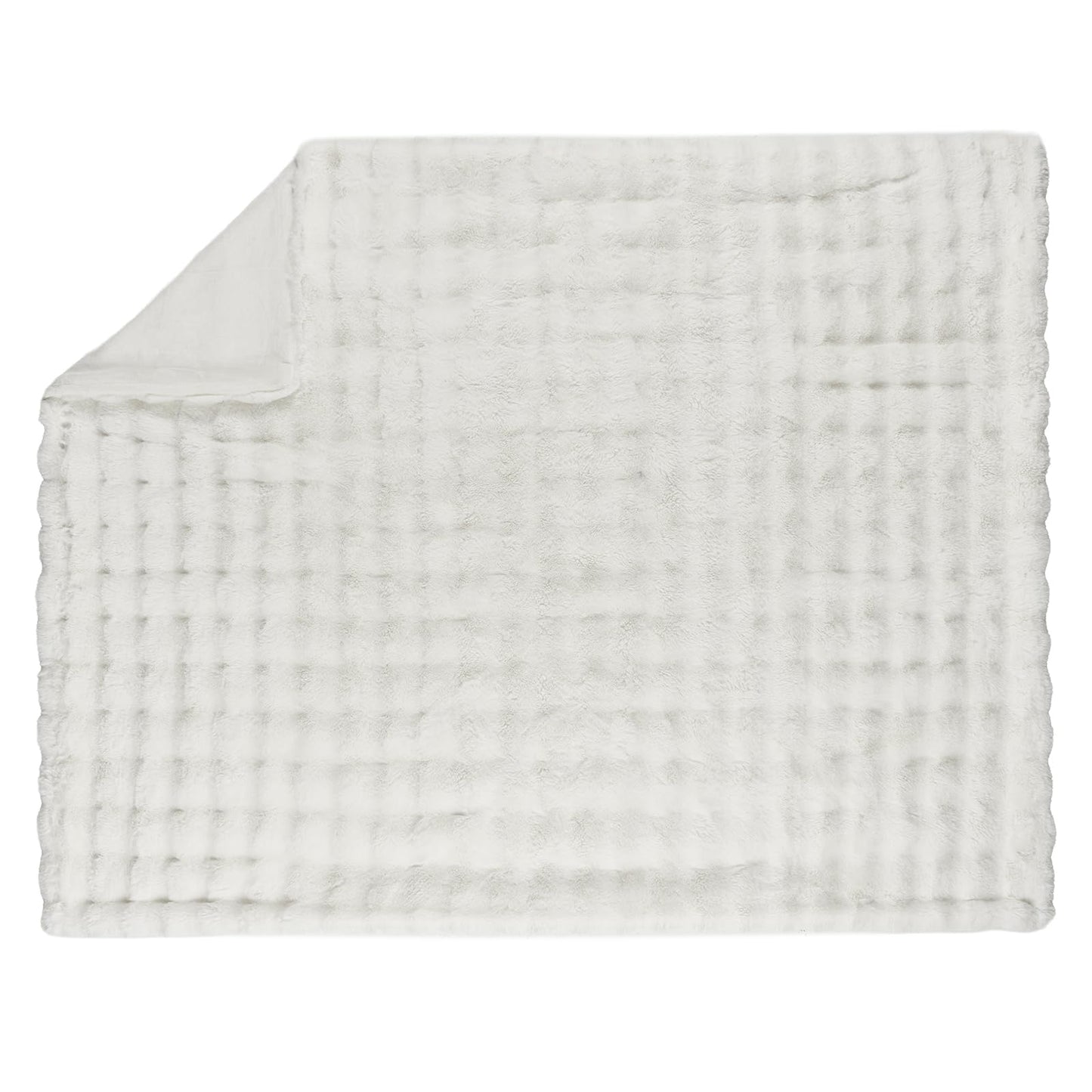 Lotus Karen Queen Size Faux Fur Blanket Cream White - Big Bubble Rabbit Fluff Blanket for Bed, Large Fluffy Fuzzy Cozy Blanket, Thick Furry Plush Shaggy Blankets, 90x90 Inches