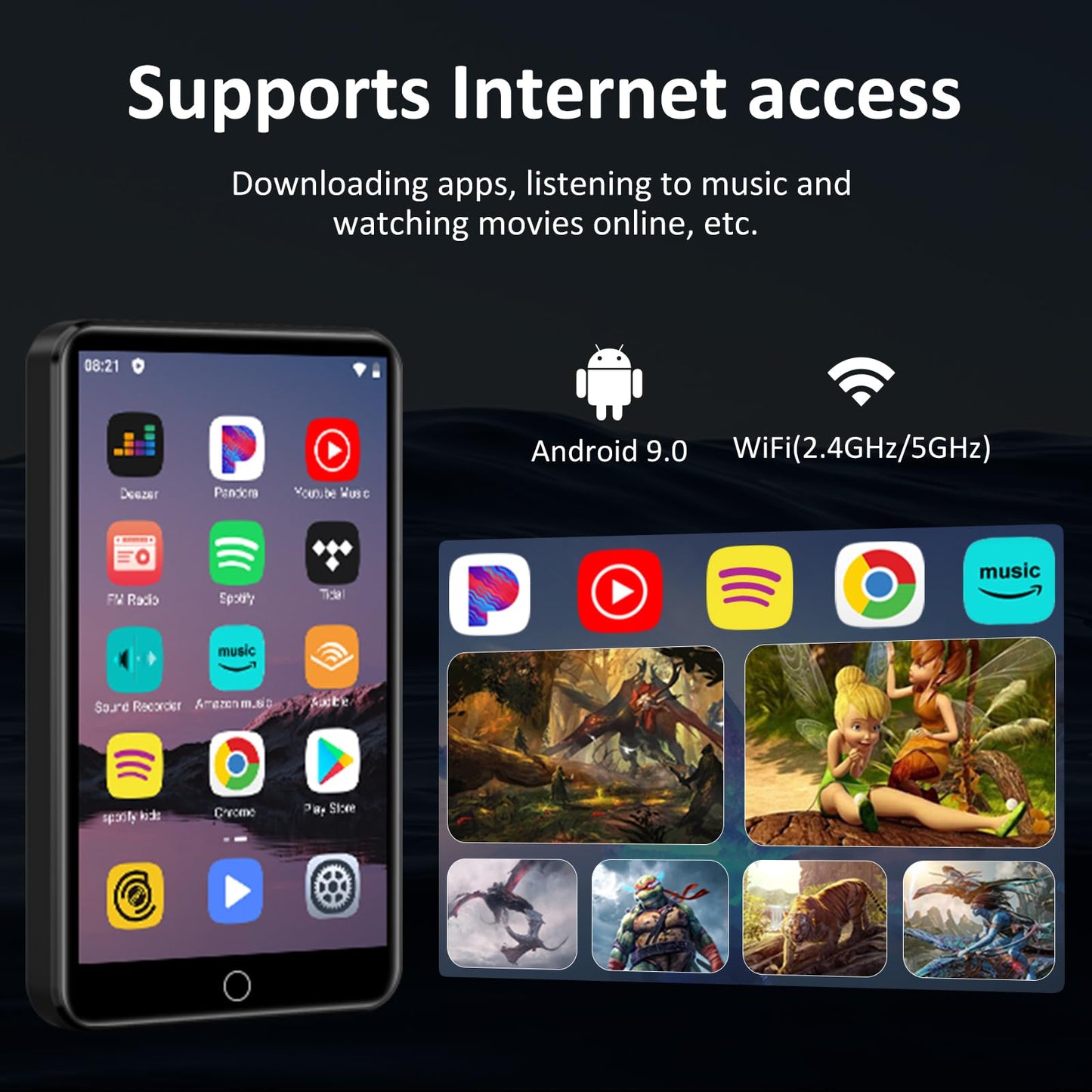 80GB MP3 Player with Bluetooth and WiFi, 4-inch Touch Screen MP3 Player with Bluetooth , with Spotify, SpotifyKids, Audible, Andora, Amazon Player,