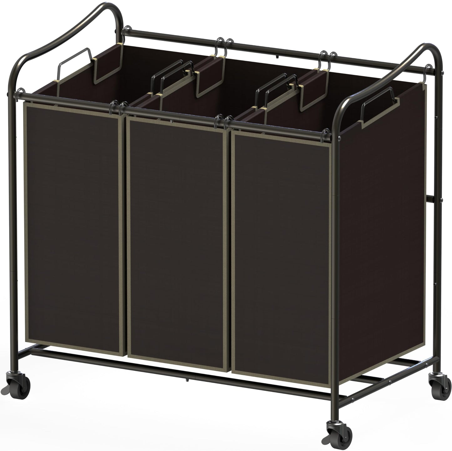 Simple Houseware Heavy Duty 3-Bag Laundry Sorter Rolling Cart, Bronze - Durable Triple Laundry Hamper with Removable Bags and Lockable Wheels for Laundry Room Organization
