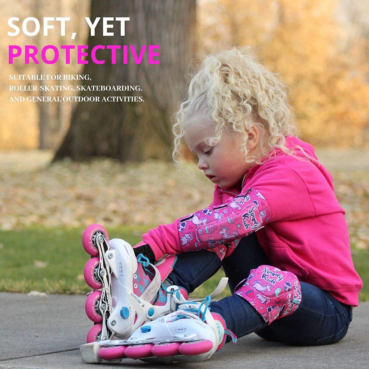 Simply Kids Toddler Knee and Elbow Pads with Bike Gloves - Unisex Kids Protective Gear Set for Roller-Skate, Skateboard, Cycling, Pink