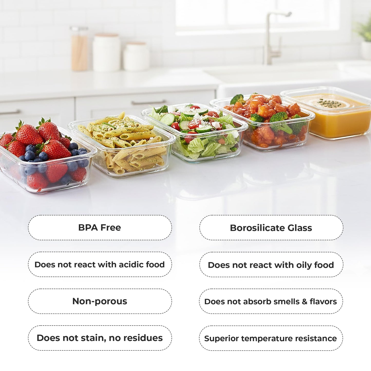Zulay Kitchen 5 Pack Glass Food Storage Containers with Lids - 36 oz Thick & Durable Glass Meal Prep Containers - Airtight Storage Containers with Lids - Leak-Proof Reusable Meal Prep Containers