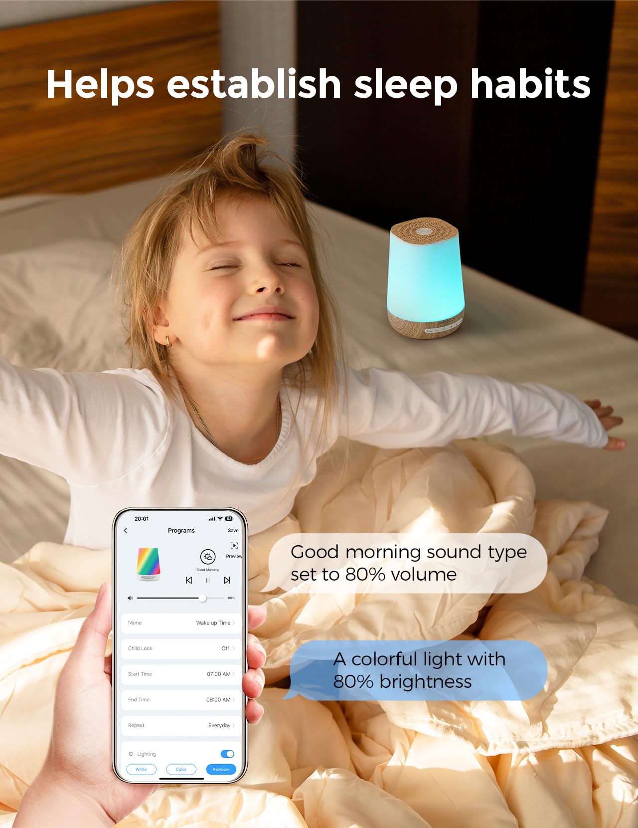 Baby Sound Machine, Momcozy White Noise Machine for Baby Sleeping with Night Light, Toddler Sleep Trainer with 34 Soothing Sounds, Timer, App Remote Control, Personal Sleep Routine(Wood Grain)
