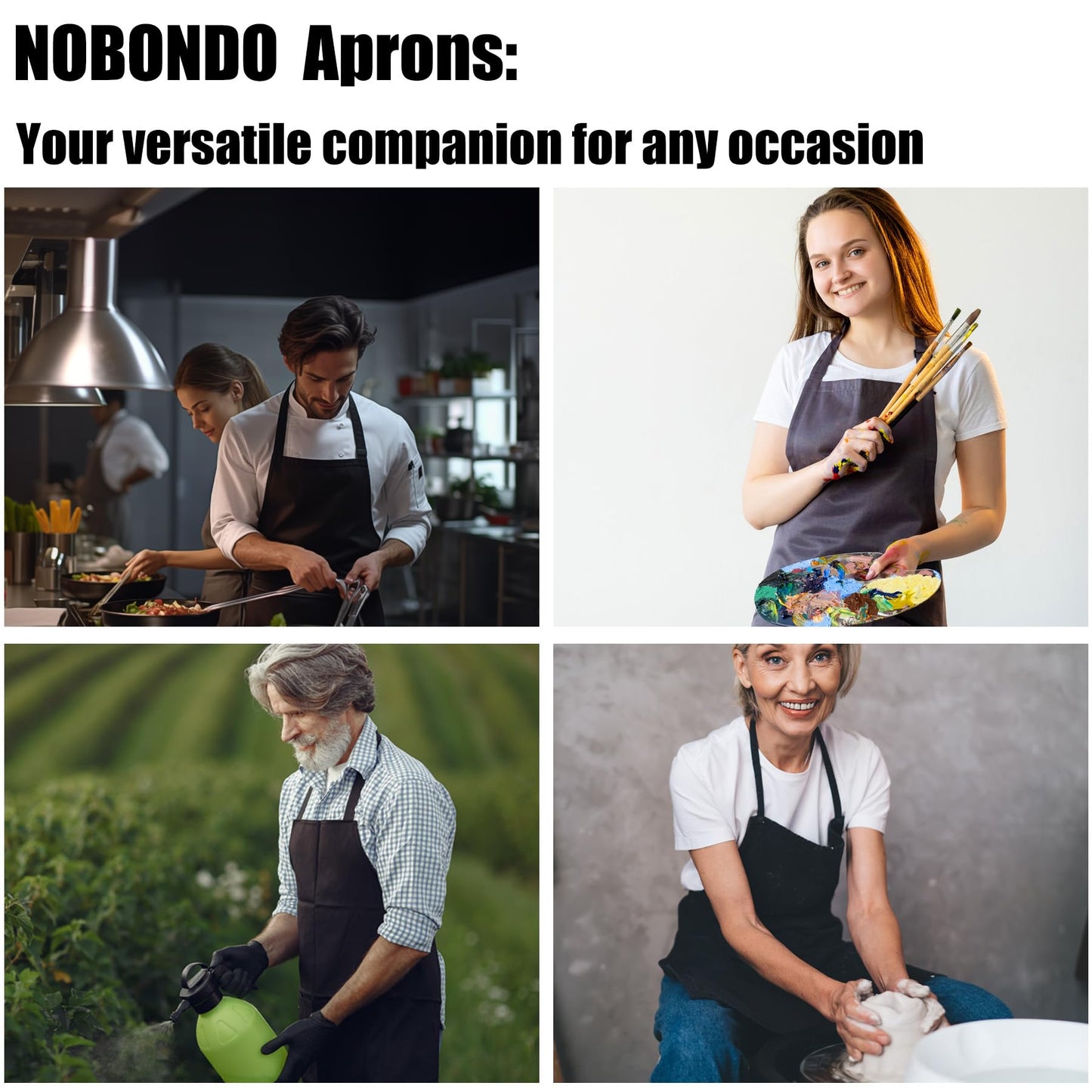 NOBONDO 12 Pack Bib Apron - Unisex white Apron Bulk with 2 Roomy Pockets Machine Washable for Kitchen Crafting BBQ Drawing