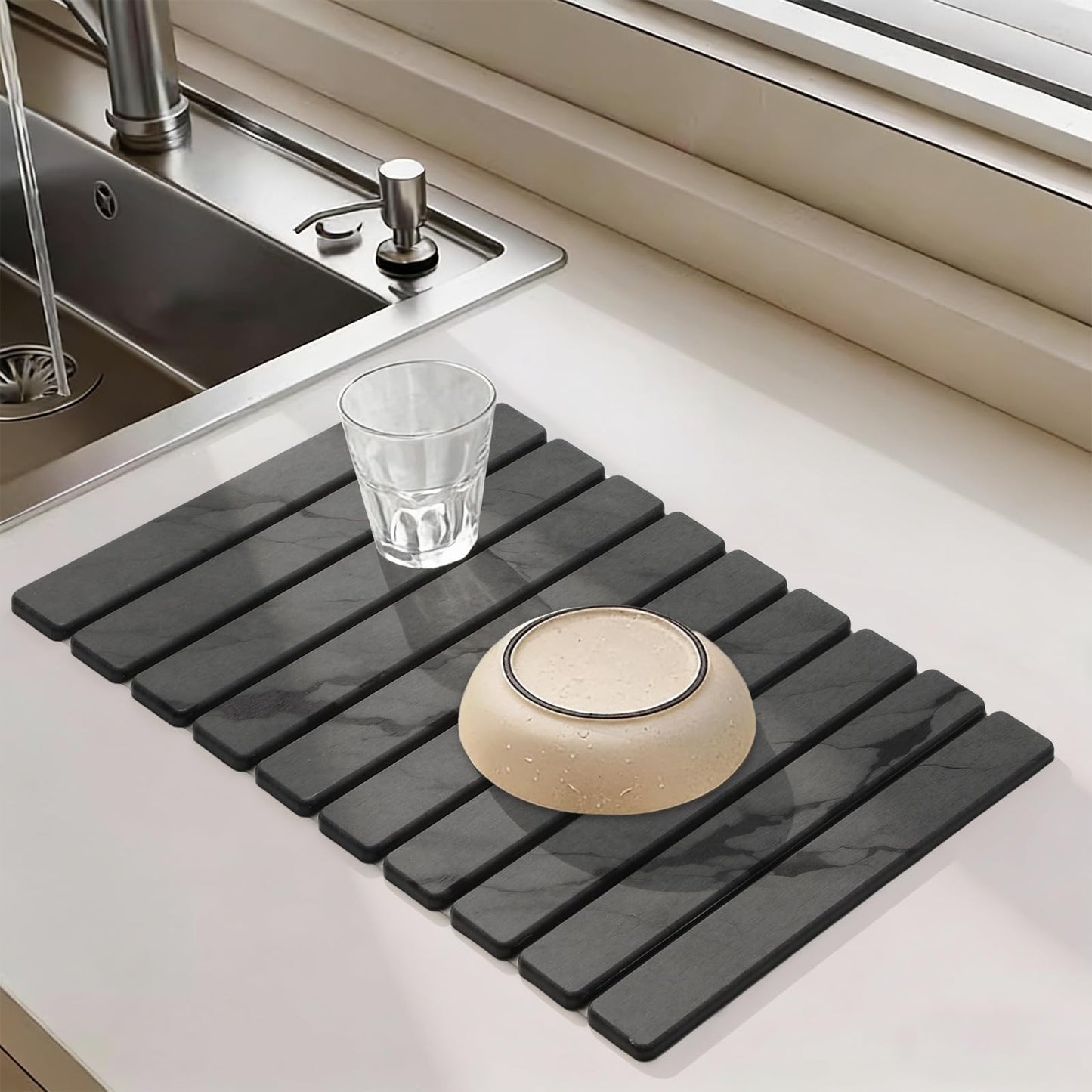 Large Stone Drying Mat for Kitchen Counter&Bathroom, Quick Dry Stone Dishes/Bathroom Mat, Foldable Drying Organizer Pad Suitable for Plate Rack Utensils, Apartment Essentials Decor
