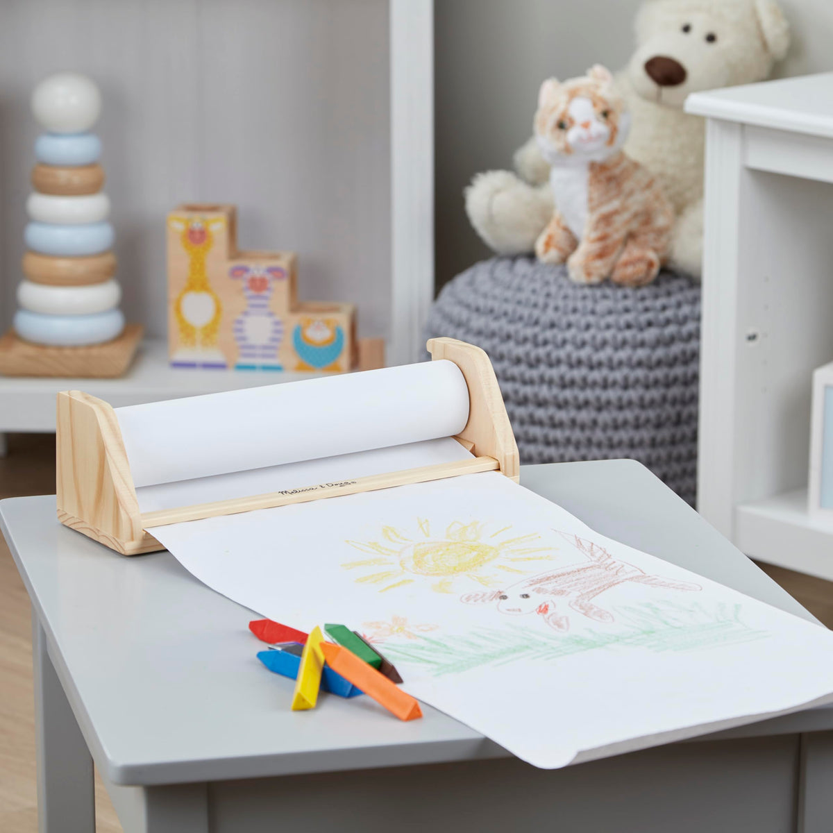Melissa & Doug Wooden Tabletop Paper Roll Dispenser with 12” x 75-Foot White Bond Paper & Roller, Art Supplies for Drawing, Painting, Crafting & Origami, Arts & Crafts Supplies for Kids Ages 3+