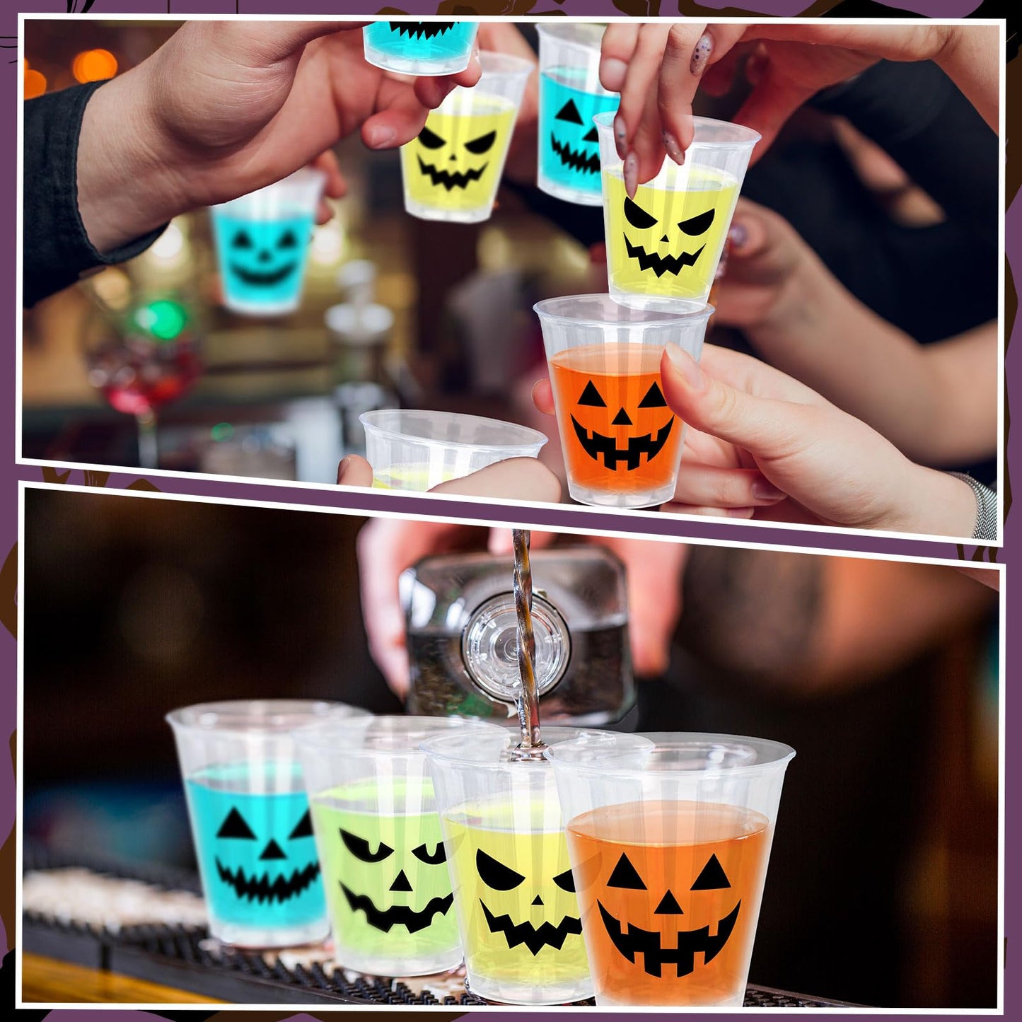 Whaline 80Pcs Halloween Plastic Shot Glass Bulk 2Oz Funny Pumpkin Face Mini Shot Cups Disposable Clear Drinking Tasting Sample Cup for Trick or Treat Party Supplies