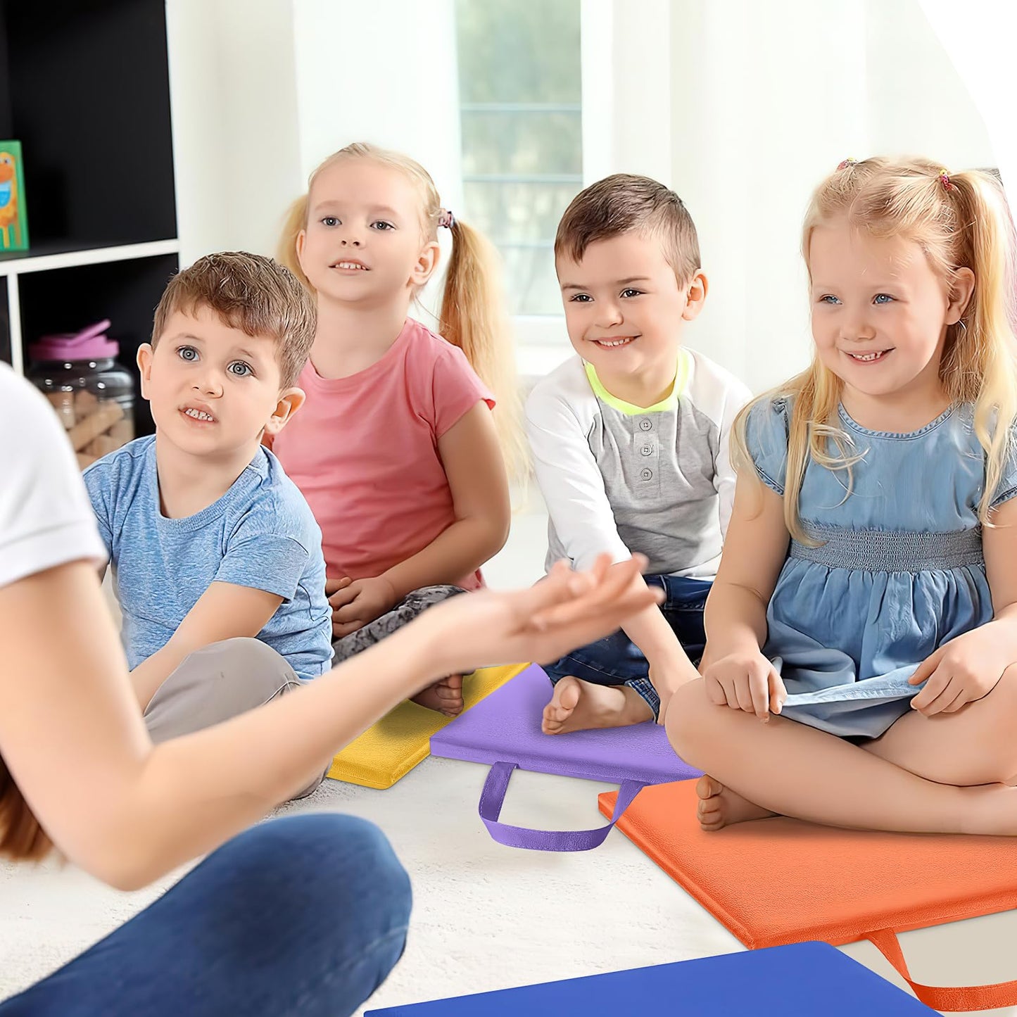 12 Pcs Floor Cushions for Classroom, 12'' Flexible Floor Seating with Handles Classroom Carpet Cushions for Story Time, Daycare, Preschool, Nursery