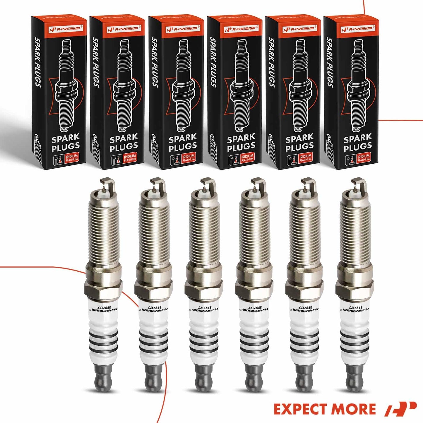 A-Premium Iridium Platinum Spark Plugs Compatible with Ford F-150 2011-2019, Explorer 2013-2019, Transit-150, Transit-250, Transit-350, Transit-350 HD, Taurus, Expedition, Flex, Pack of 6