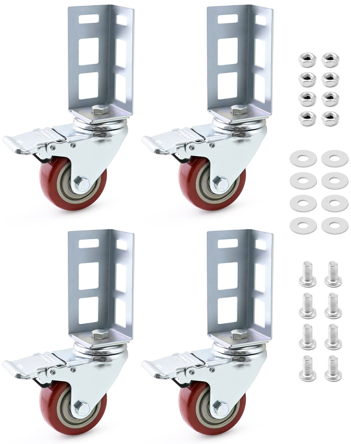 QWORK Storage Rack Caster Wheels, 4 Pack 3" Heavy Duty 500 lb. Max Total Capacity Storage Shelf Accessories, Fit for Boltless Self Locking Shelving Racks