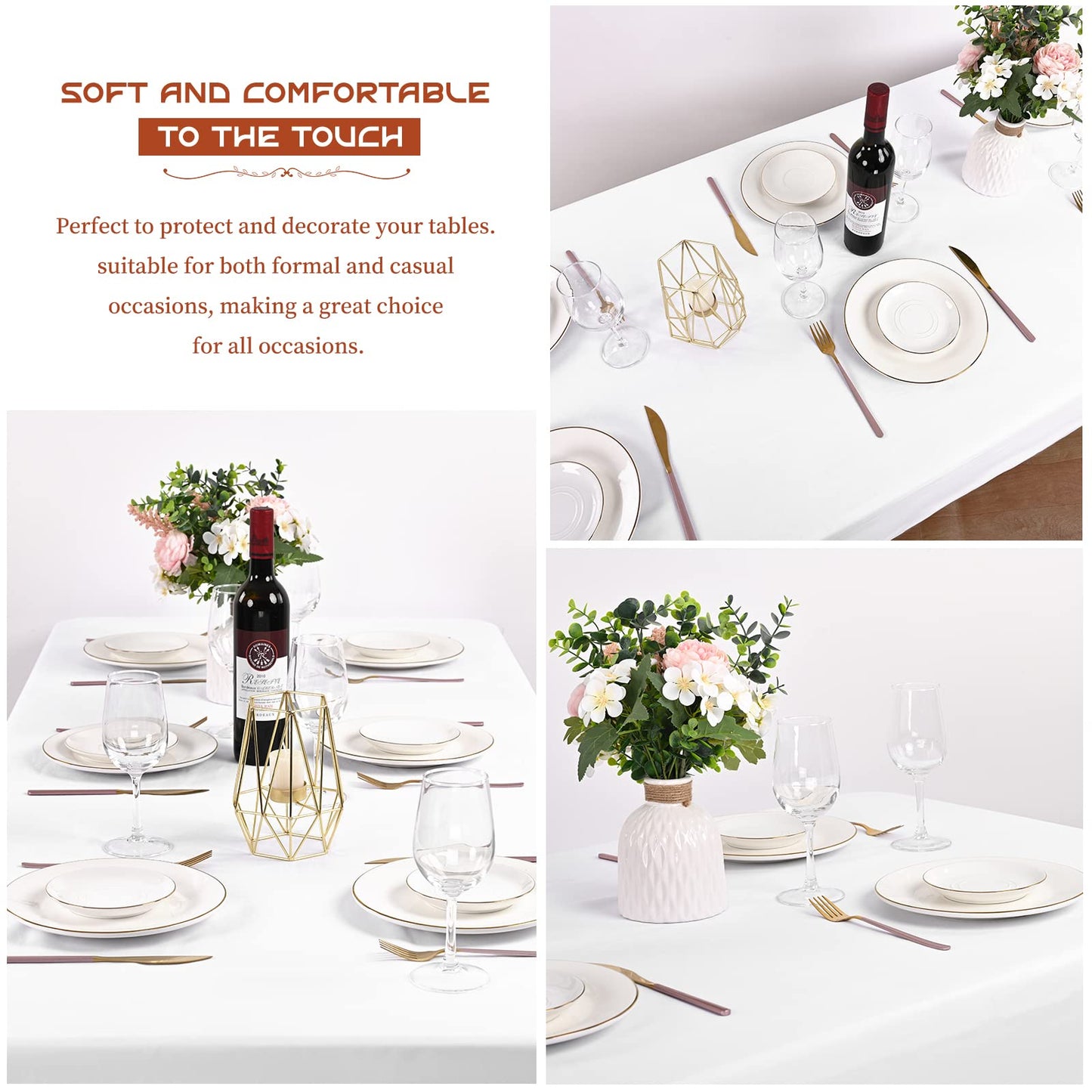 6 Pack White Tablecloth 60 x 102 Inch, Rectangle Table Cloth for 6 Foot Table, Wrinkle Resistant Washable Polyester Table Cover for Wedding Dining Table Buffet Parties and Camping