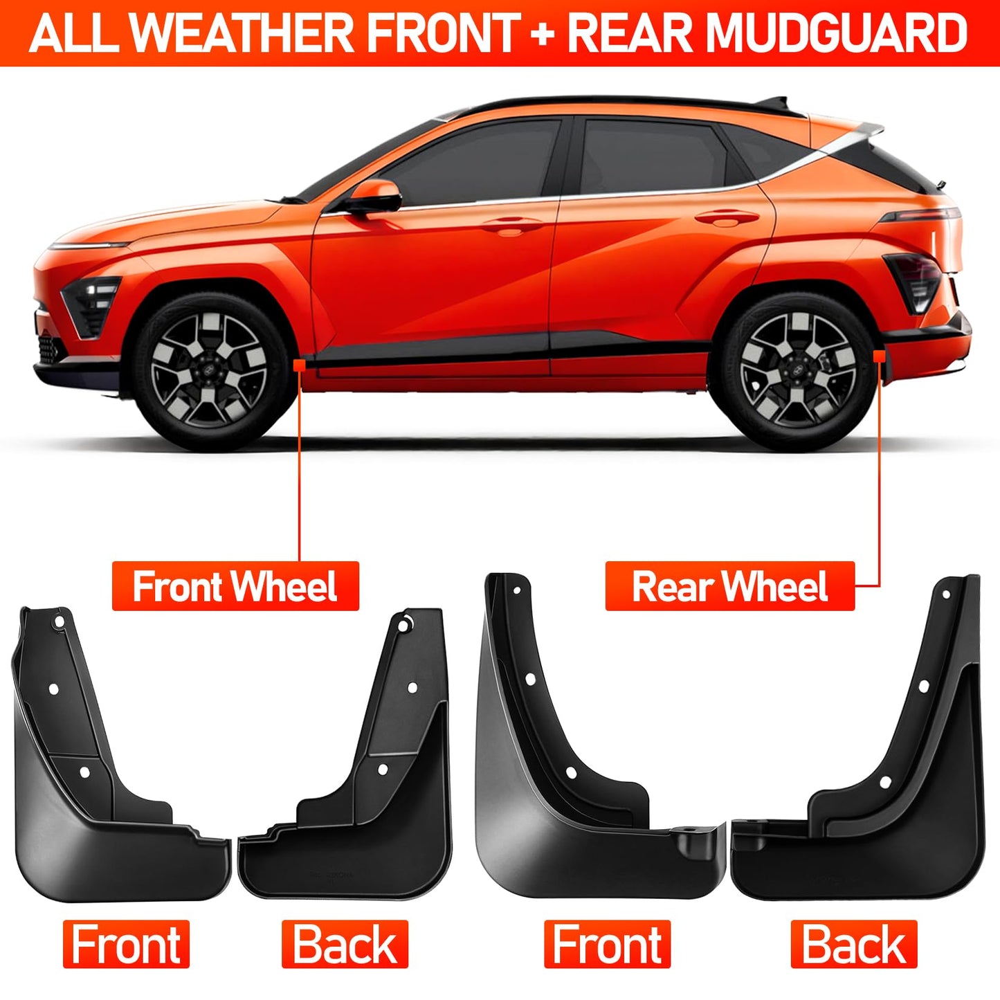 WRWJL Mud Flaps for Hyundai Kona 2024 2025 Accessories,Upgraded Front Rear Splash Guards Compatible with Kona,All Weather 4PCS No Drilling Mudflaps Tire Splash(NO for N Line Model)