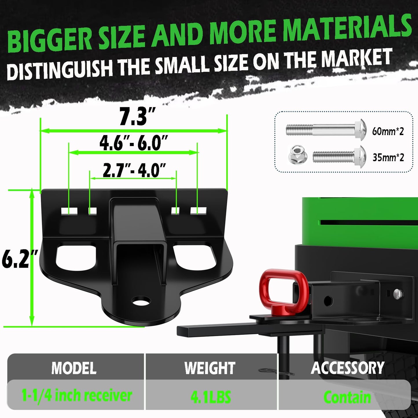Upgraded Zero Turn Lawn Mower Hitch with 1-1/4" Receiver, 6mm Thicker Heavy Duty Steel Bolt On Trailer Hitch Receivers, Compatible with Many Models Lawn Mower, Tractor, Trailer, Golf Cart, ATV Etc.