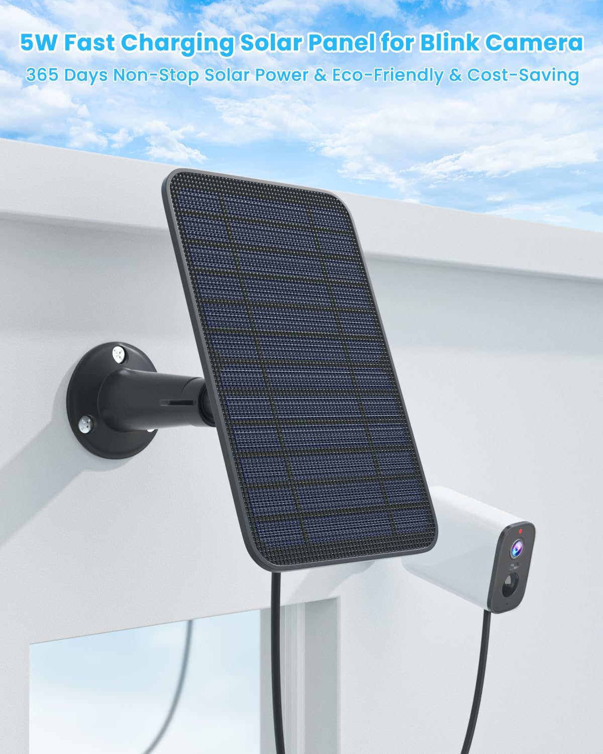 2 Pack 5W Solar Panel for Blink Camera, Solar Panel Charger Compatible with Blink Outdoor/Outdoor(3rd Gen)/XT XT2 Camera, IP65 Weatherproof with Secure Wall Mount, 13.1ft Charging Cable & Rubber Plug