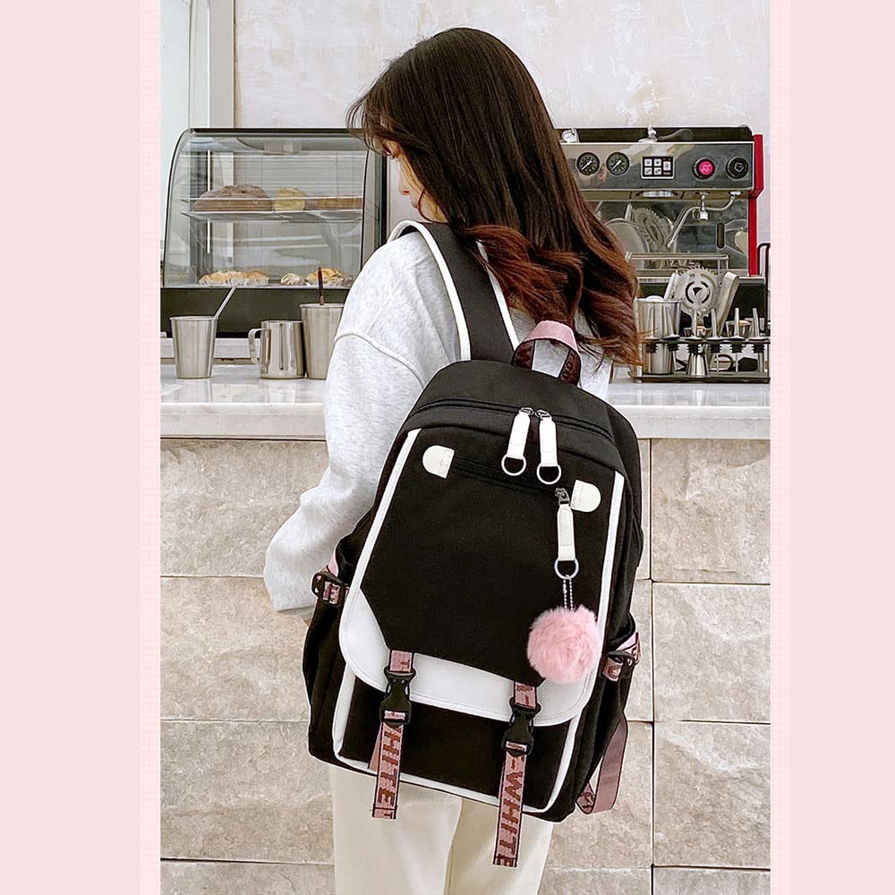 Kids Backpacks For Teen Girls With USB Port, cute black backpack Can Hold 15.6in Notebook,Tablets.Girls Backpack Can Be Used As Gift for Students Or Friends(Black)