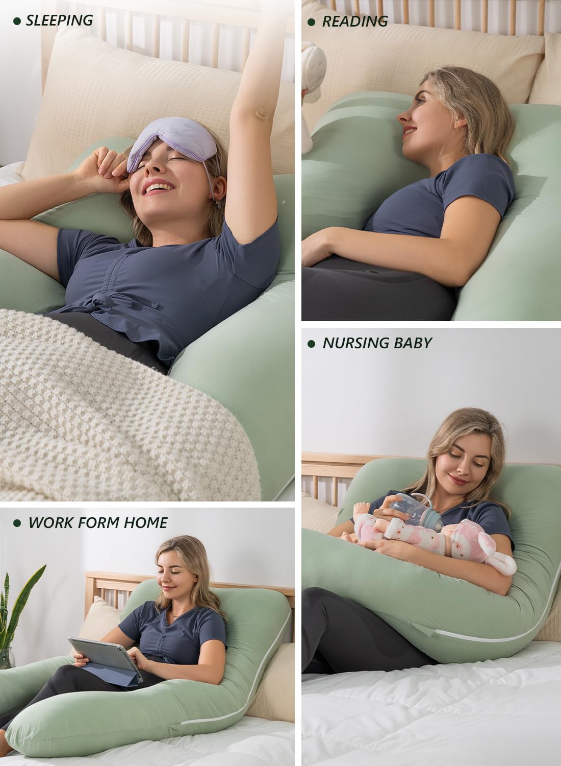 Meiz Cooling Pregnancy Pillows, 55 Inch U Shaped Pregnancy Pillows for Sleeping, Maternity Pillow for Pregnant Women, Rayon Cover from Bamboo, Green