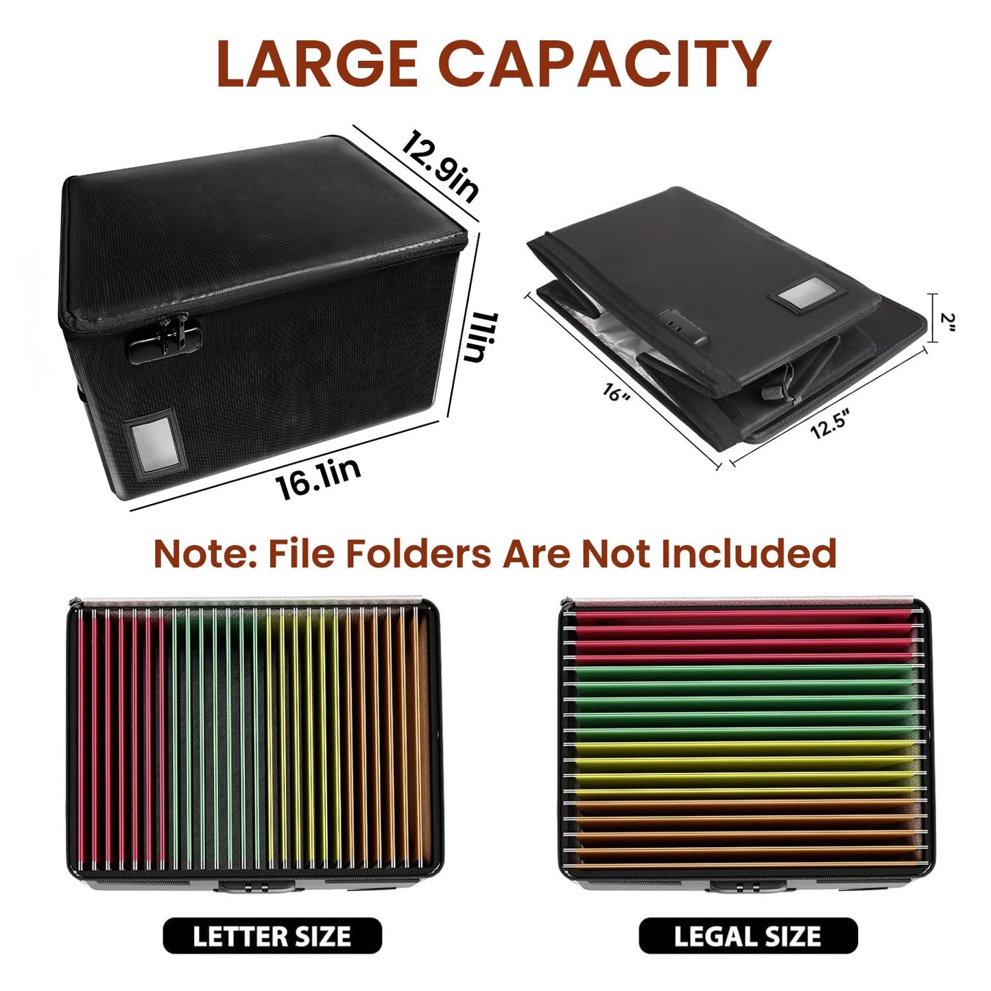 Upgraded 5200°F Fireproof Document File Organizer Box, Fireproof Storage Filing Cabinet with Lock, Portable Office Safe Box for Hanging Letter/Legal Folder 16.1 x 12.9 x 11in (Black)
