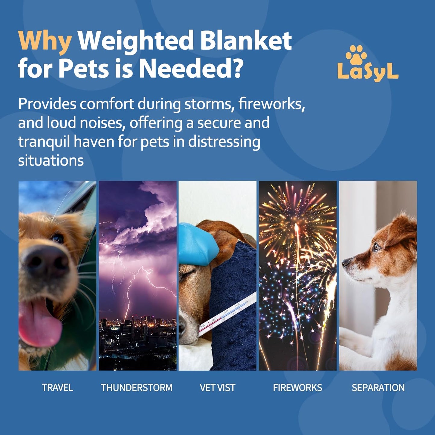 LaSyL Weighted Blanket for Pets | Thunder Blanket for Dogs Anxiety | Premium Soft Minky | Relaxation & Calming & Anti Anxiety | Blue Grey Star, Washable Large 102 x 120 cm