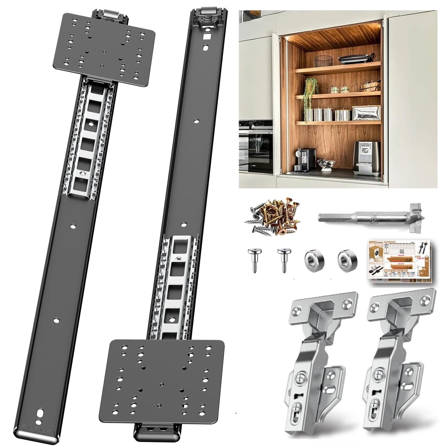 Loodmeo Sliding Hidden Door Track, Pocket Door Hardware, Smooth Gliding Pocket Door Slides with Hinges for Cabinet and Recessed Doors (20INCH, Set, 1)