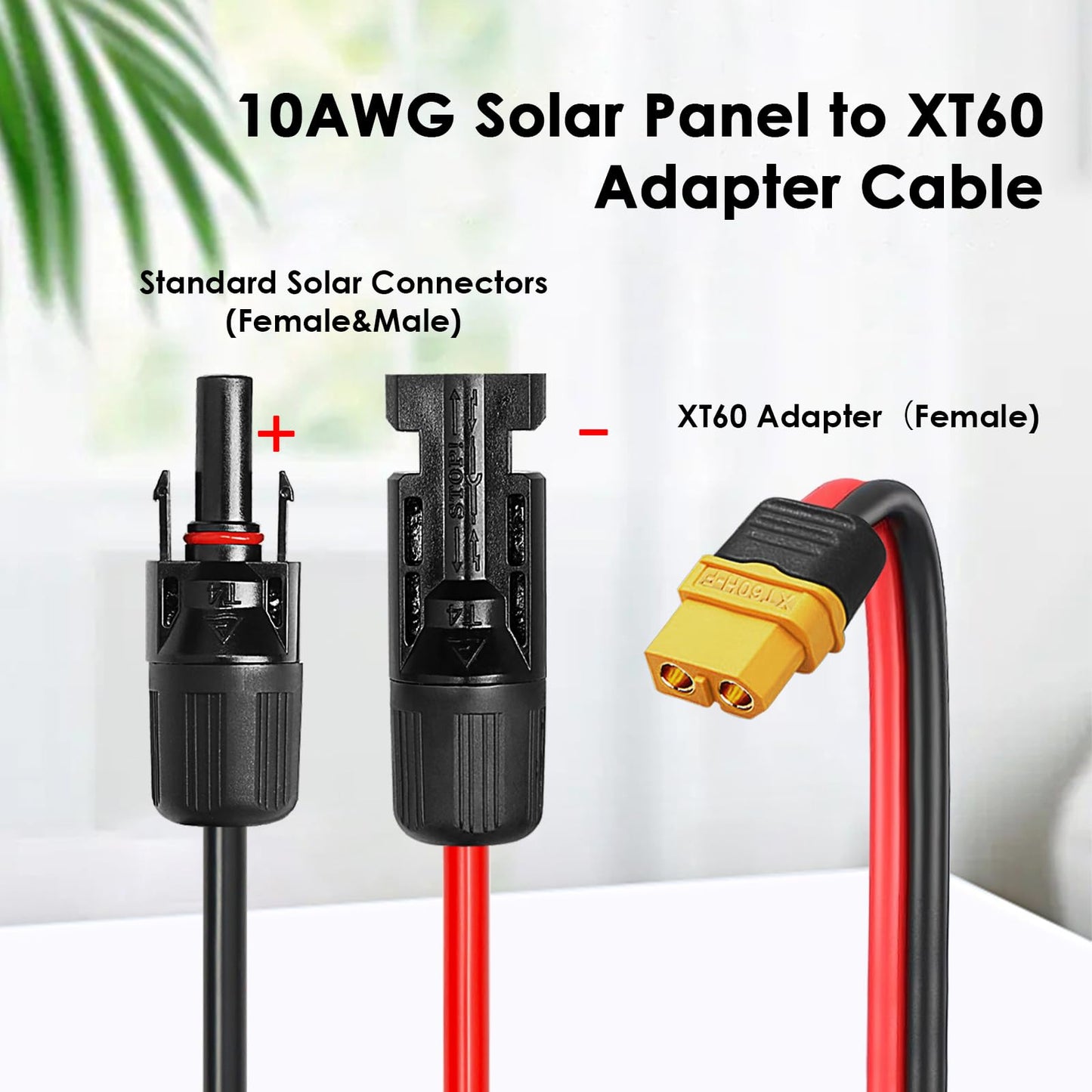MOOKEERF Solar to XT60 Extension Cable 10AWG 50FT Solar Connector to XT60 Adapter Cable for Portable Power Station Battery Pack