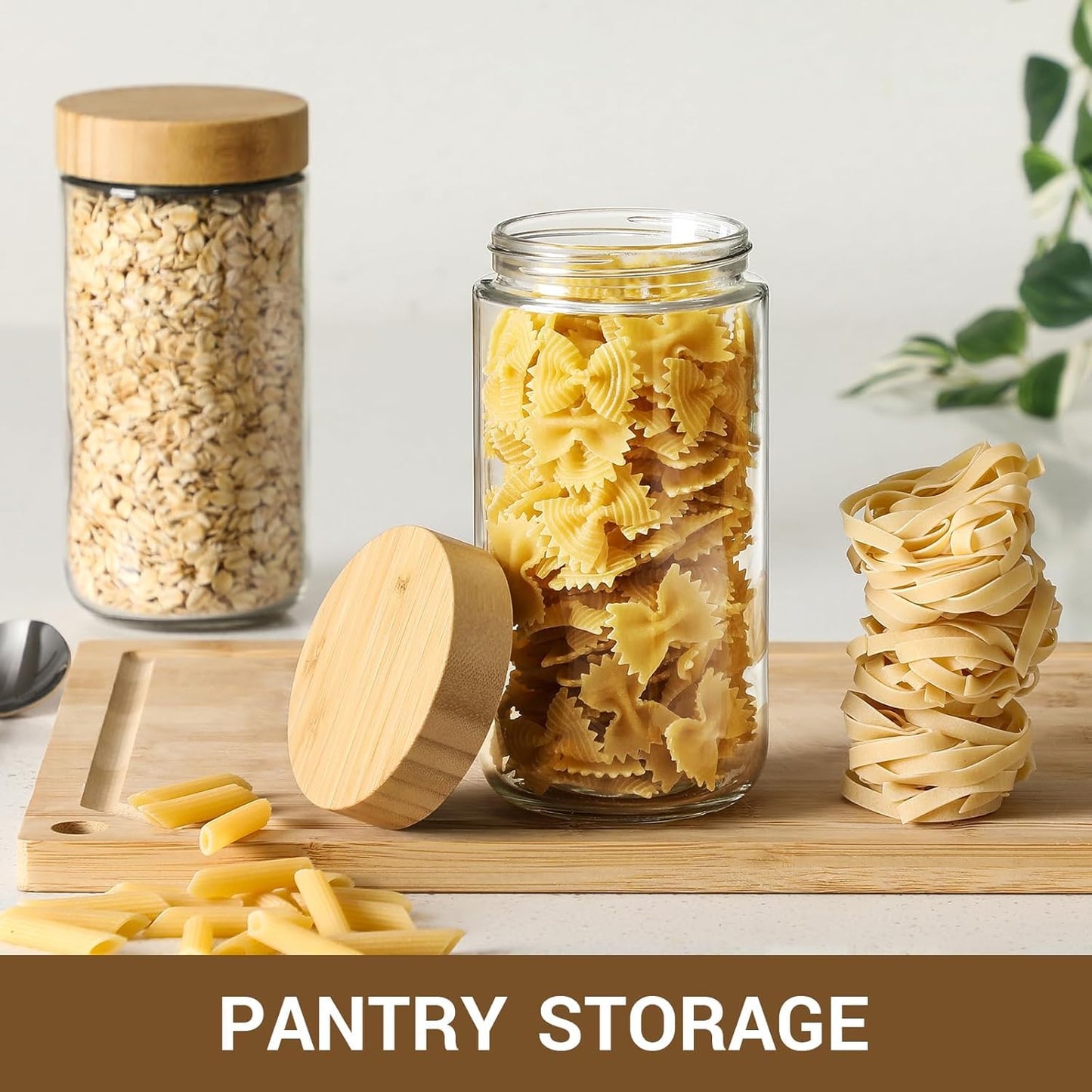 Oillase 4-pack 24oz Glass jars with Airtight Lids, Overnight Oats Containers with Bamboo Lids, Wide mouth Mason Salad jars, Glass Food Storage Containers for Snacks Yogurt Spice Sugar