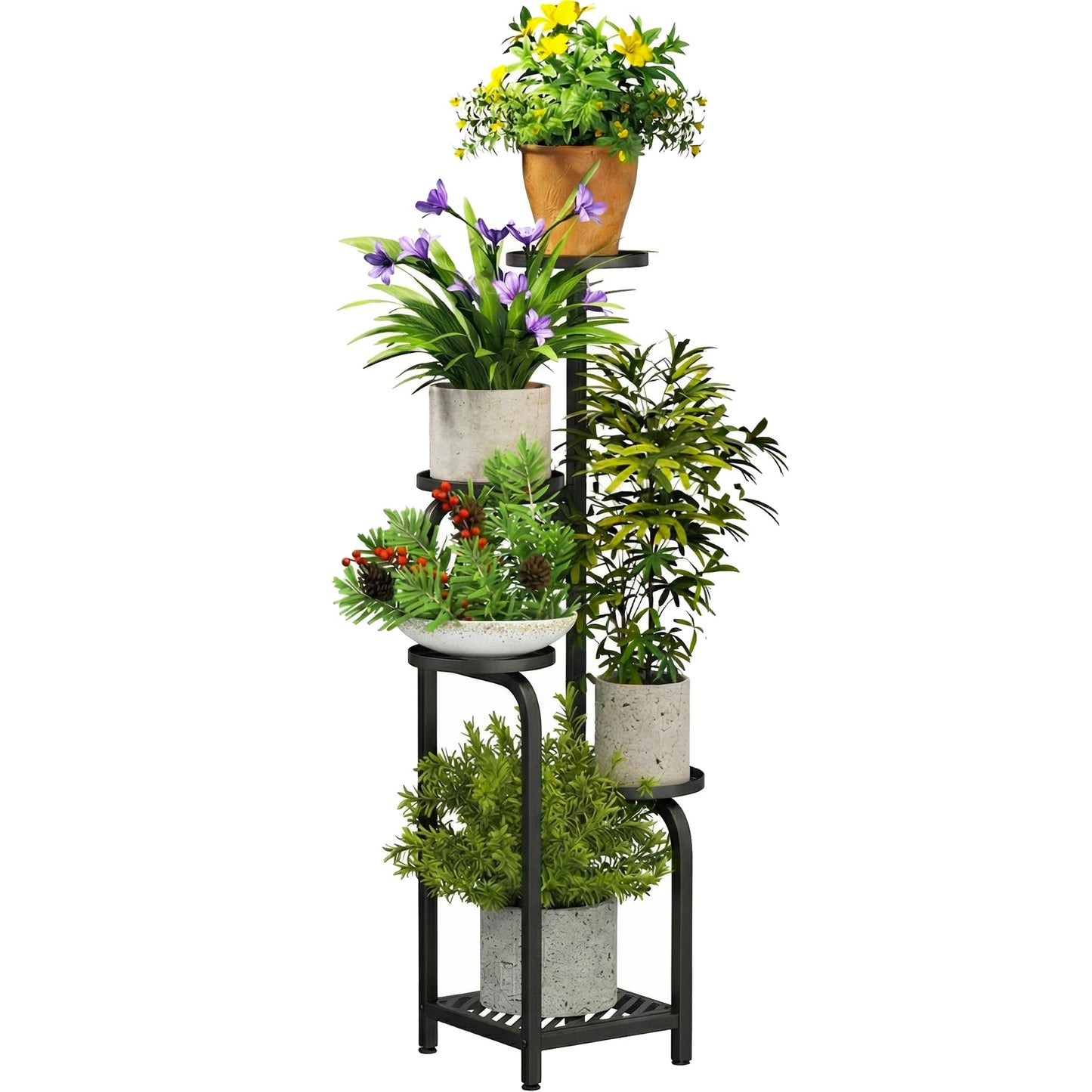 TOSKING 5 Tier Tall Plant Stand Indoor Outdoor, Heavy Duty Corner Shelf for Plants & Decor, Space Saving 3.9FT Metal Flower Pot Stand for Balcony, Garden, Living Room, Patio (Black, 47in)