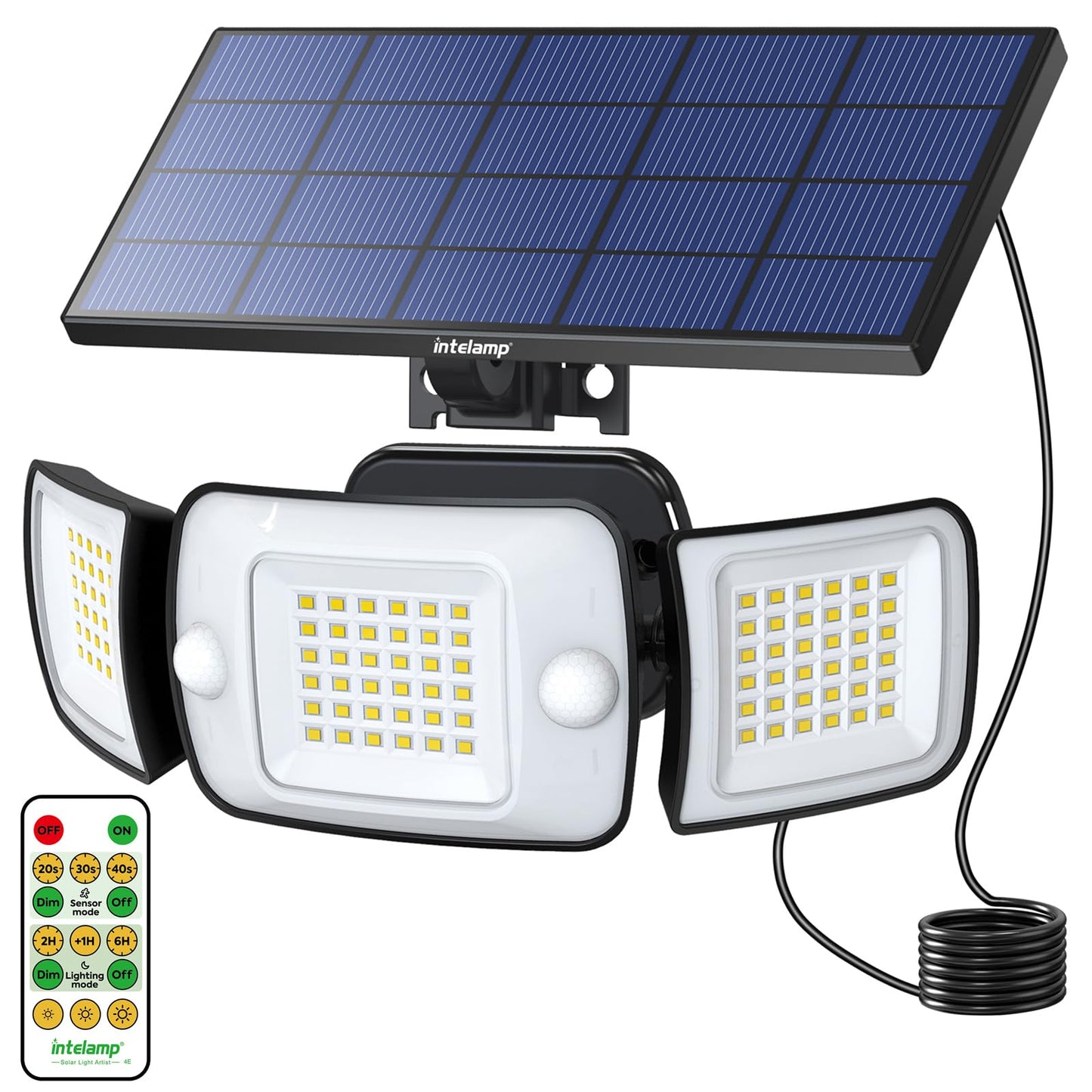 intelamp Solar Flood Lights Outdoor Motion Sensor with Remote Control, 6000mAh 1200LM Solar Lights for Outside IP65 Waterproof, 270°Wide Angle Solar Outdoor Lights with 4 Modes with 9.8ft Cable