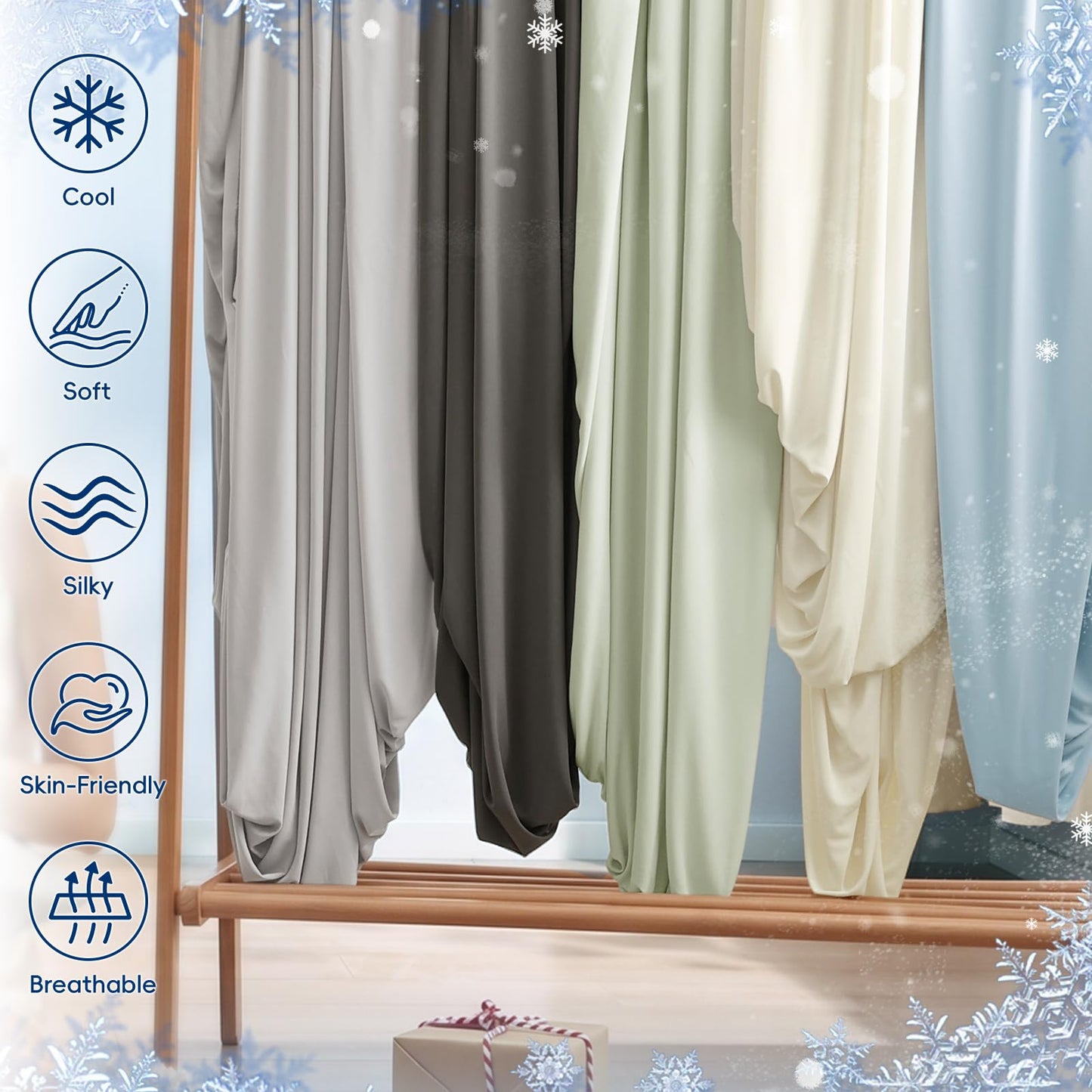 David's Home Ultra Cooling Fitted Sheet Set King Size, Q-Max >0.48 with 2 Pillowcases 4 Reinforced Elastic Corner Straps, Soft Lightweight Breathable Summer for Night Sweats Hot Sleepers, Ice Blue