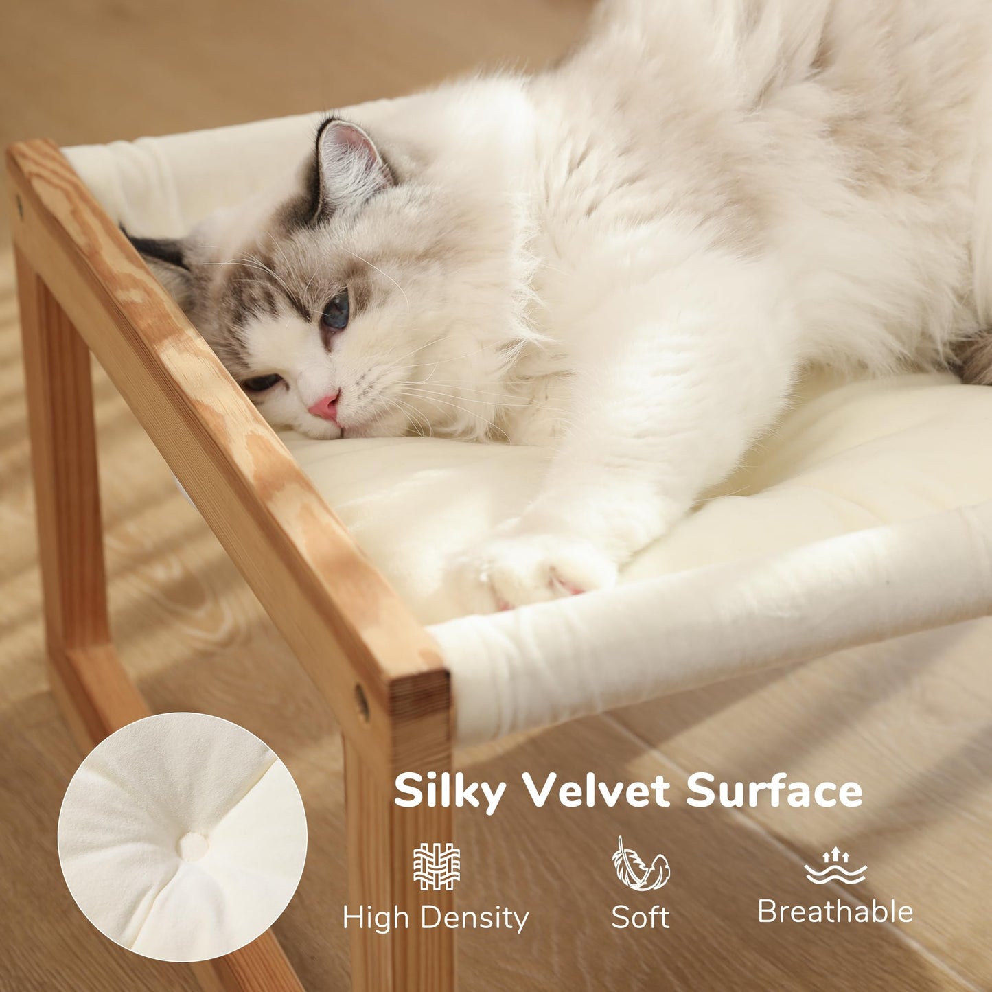 FUKUMARU Cat Bed, Plush Velvet Cat Beds for Indoor Cats, Wooden Cat Hammock, 20 x 16 Inch Cat Couch, Suitable for Cats, Dog, Bunny, Rabbit, Kitten and Small Animal