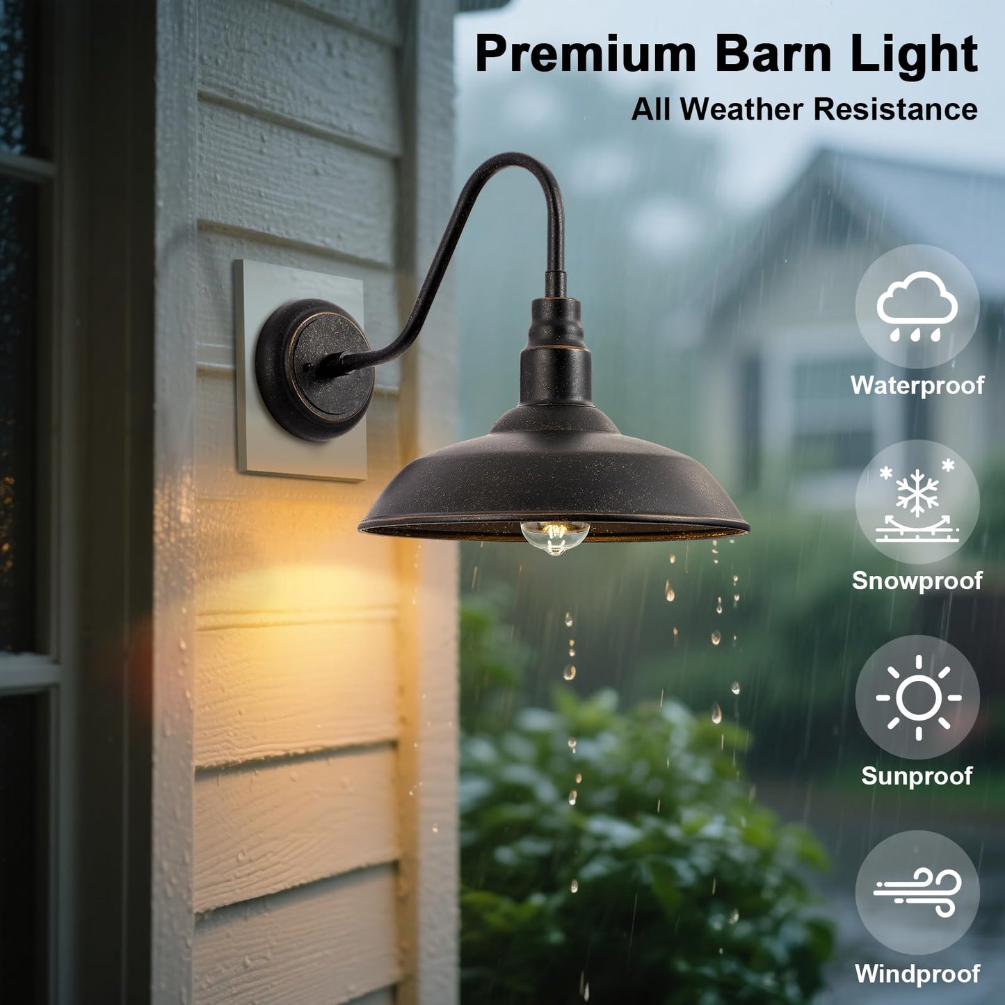 GOALPLUS Gooseneck Outdoor Light Fixture, 10" Dome Exterior Farmhouse Lights for Barn, Bronze Porch Lighting, Gooseneck Wall Sconce for Patio Garage House