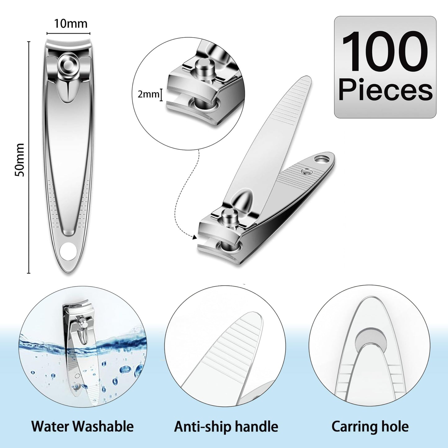 AVERZELLA 100-Pack Nail Clippers Bulk Toenail Fingernail Clippers Pack, Stainless Steel Fingernail Toe Nail Clippers,Portable Mini Nail Cutter Set for Men Women Homeless Care Package Supplies