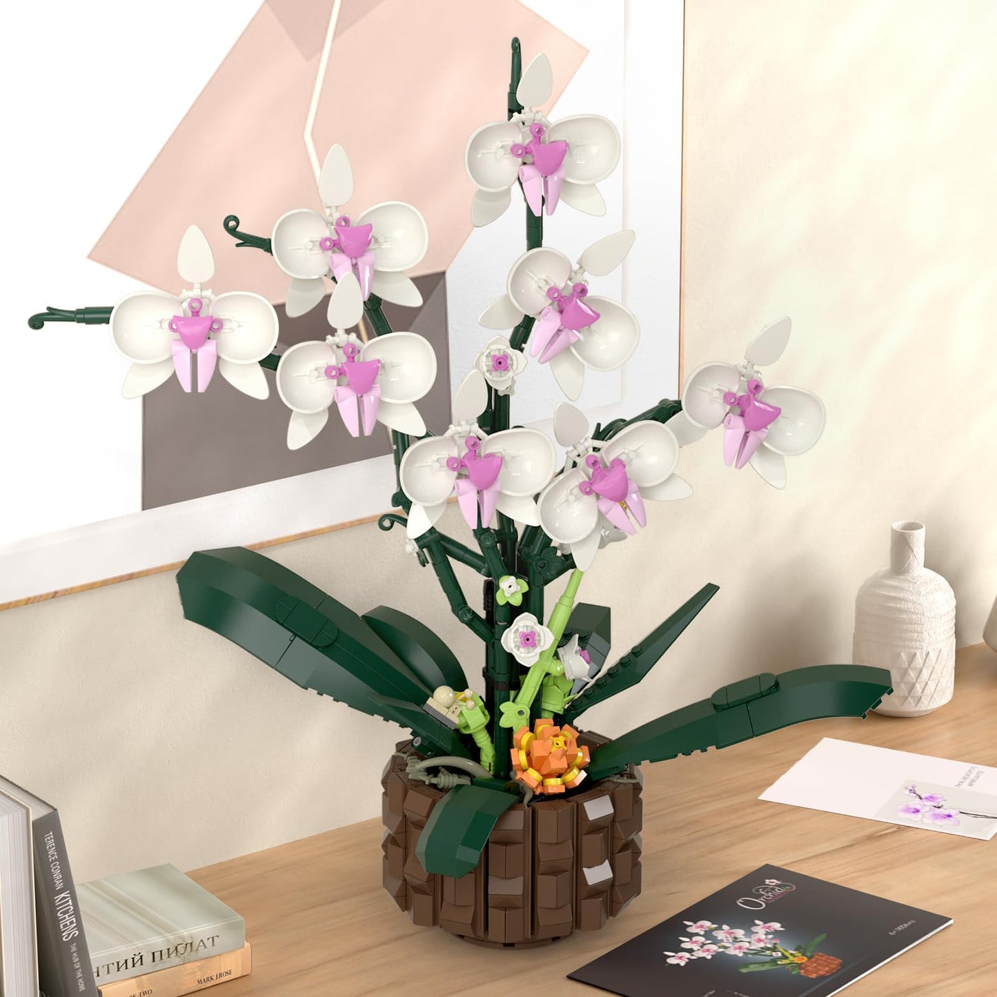 1004 Pieces Flower Building Blocks Set, Artificial Orchid Toy Building Sets with Fairy Lights and Postcards, Creative Flower Construction Kits for Adults and Kids Aged 8-14, Ideal present for Festival