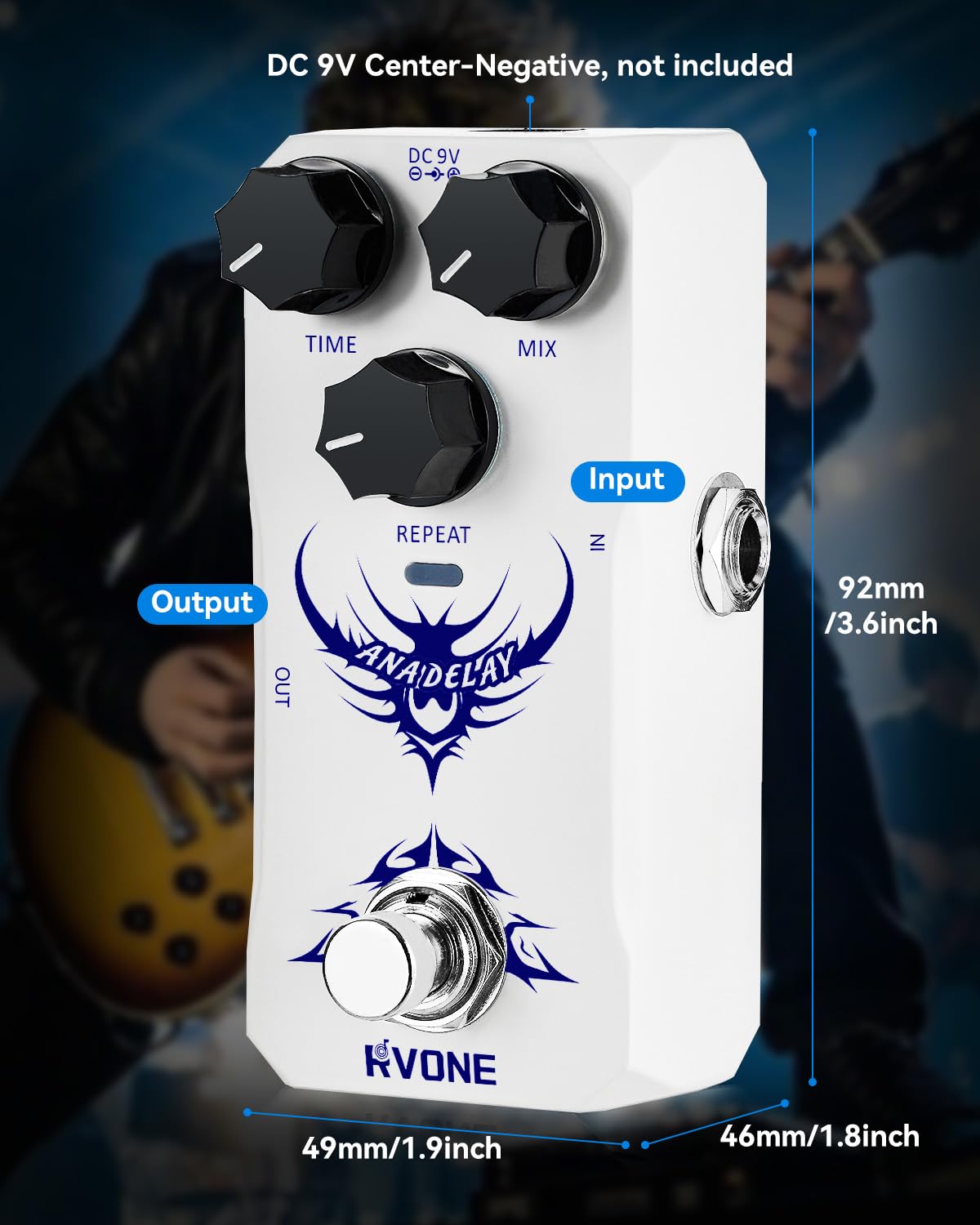 RVONE Analog Delay Guitar Pedal for Electric Guitar, Vintage-Style Guitar Effects Pedal with Warm Echo, Electric Guitar Pedal True Bypass & Durable Aluminum Metal Chassis