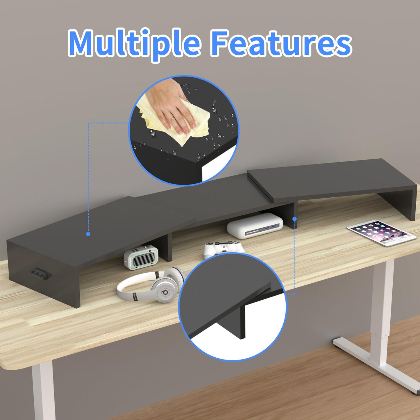 Pholiten Dual Monitor Stand Riser for 2 Screens,Desktop Monitor Stand with Adjustable Length and Swivel Angles, Extra Long Multifunctional Stand up to 48.2" fit Computer Laptop Printer Max 44 lbs
