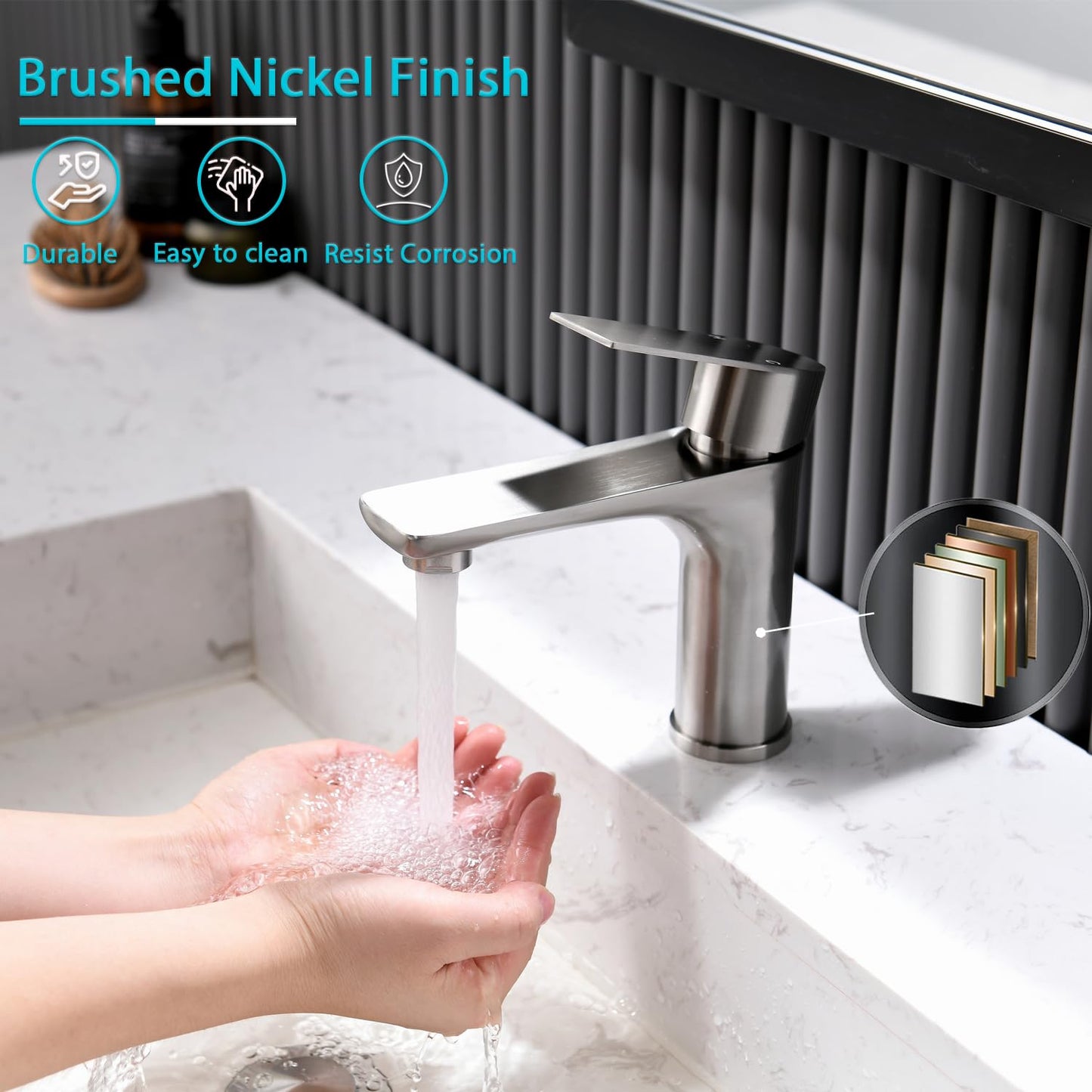 Brushed Nickel Bathroom Faucet, Single Handle Stainless Steel Bathroom Sink Faucet, Single Hole Faucet Bathroom Sink, 1 Hole Bathroom Fauect for RV Camper Farmhouse Lavatory Bar Vanity Sink, BF019L