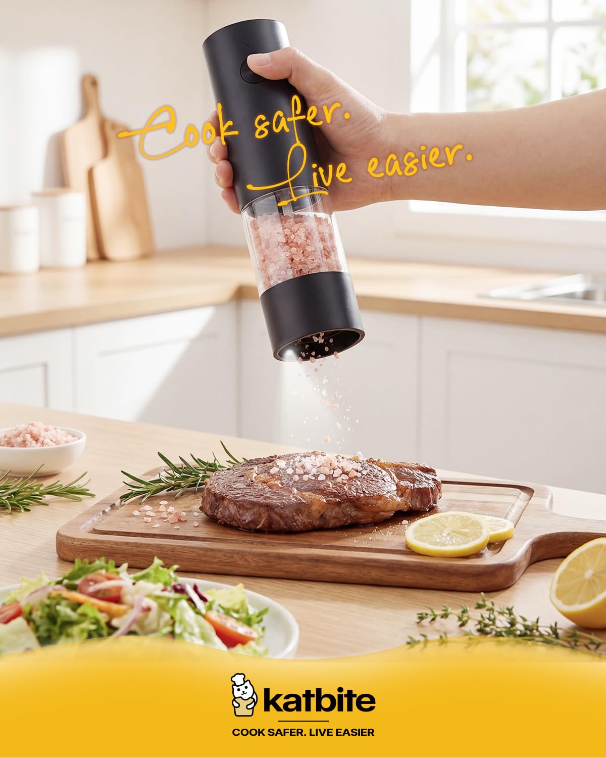Katbite Electric Salt and Pepper Grinder Set with Charging Base, Rechargeable Automatic Pepper Grinder Easy Top Refill, Adjustable Coarseness, 140ml Large Capacity, One-Handed Operation for Kitchen