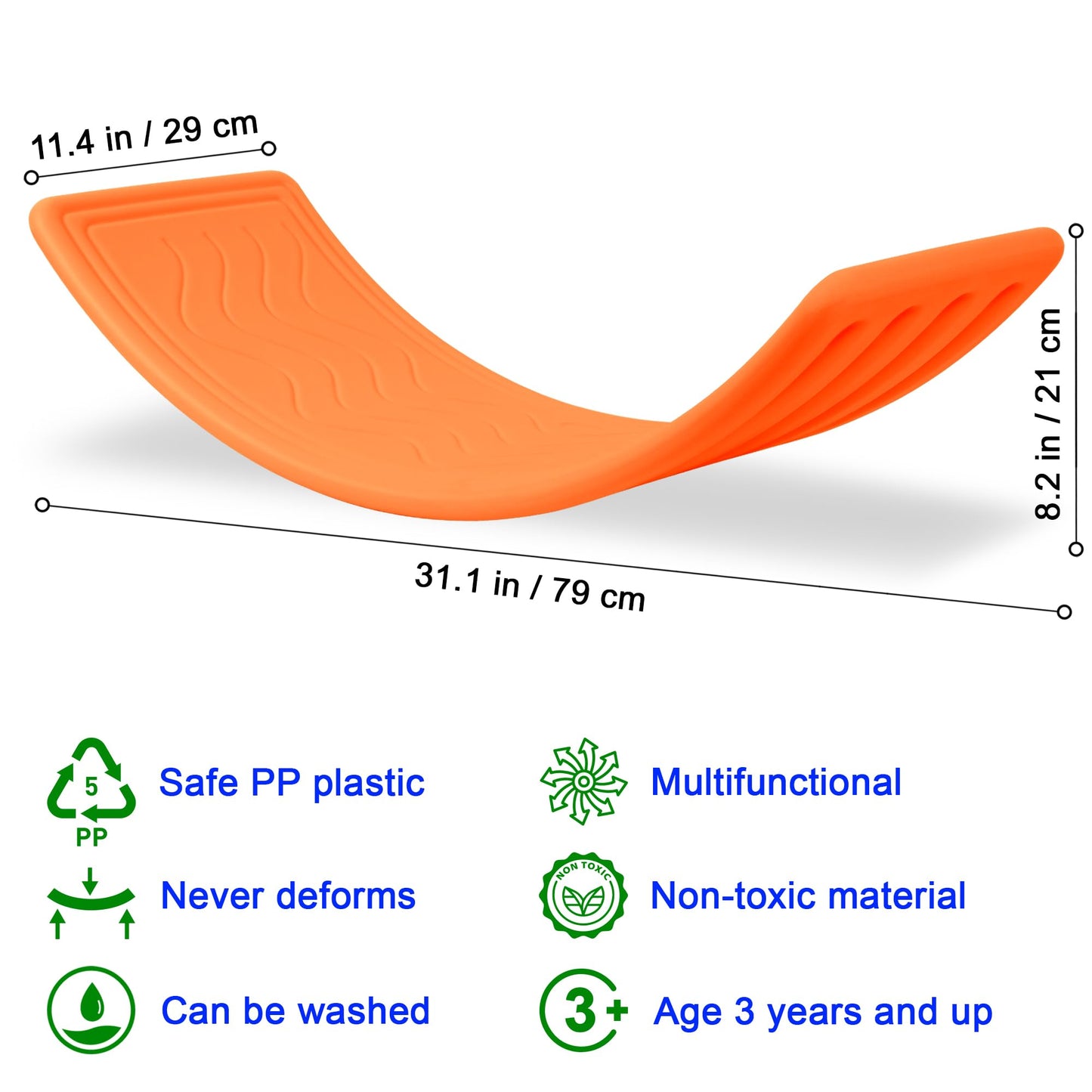 Balance Board Kids - 90x29 cm - Montessori Vestibular Waldorf Rocker Plastic Non Slip Board - Kid Yoga Curvy for Toddlers Kids Boys Girls and Adults - Indoor Outdoor Balancing, Max Load 91 kg