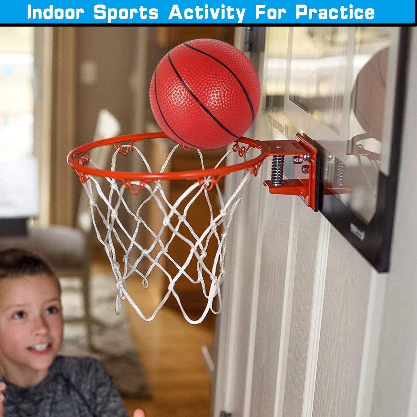 Pro Indoor Mini Basketball Hoop for Kids Adults, Over Door Wall Mount Basketball Hoop Toy with 4 Rubber 6 Inch Balls, Large Dunk Rim Gift for Birthday Pool Office Sport Game (with Pump)