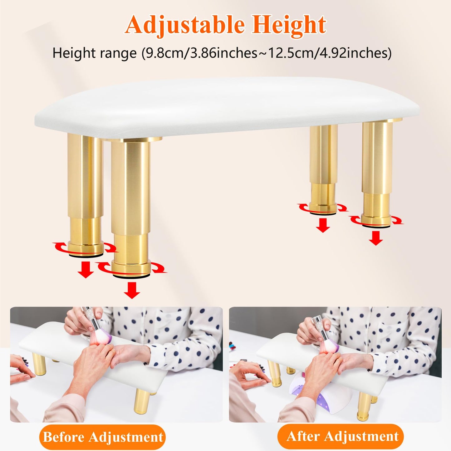 Arm Rest for Nails Tech, Adjustable Height, Nail Arm Rest Manicure Hand Rest Stand with Non-Slip Aluminum Alloy Legs, HR601