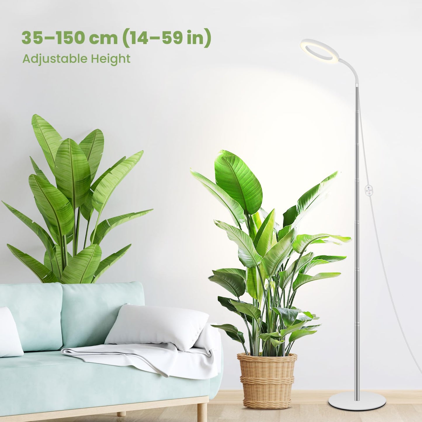 Grow Lights for Indoor Plants 24V, 660nm-Enhanced Full Spectrum, LUMILEDS LED Plant Light, 6.3in Grow lamp with Timer & Dimming, Adjustable Height 14-59in, 7.9in Base, 15W, 260μmol/s/m²@15cm(6in)