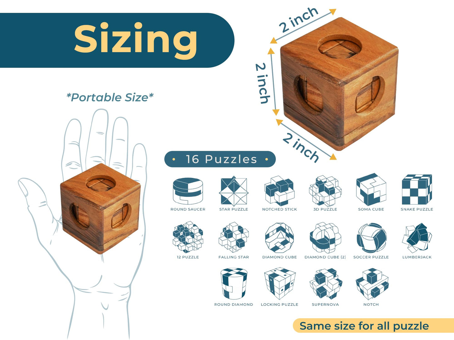 BSIRI Brain Teaser Games for Adults Cube Puzzles Brain Teasers, Mind Teasers Toy, Challenging Brain Games Puzzle Toys, Office Table Decor for Adults and Kids, Wooden Puzzle Box Set (16 Puzzle Games)