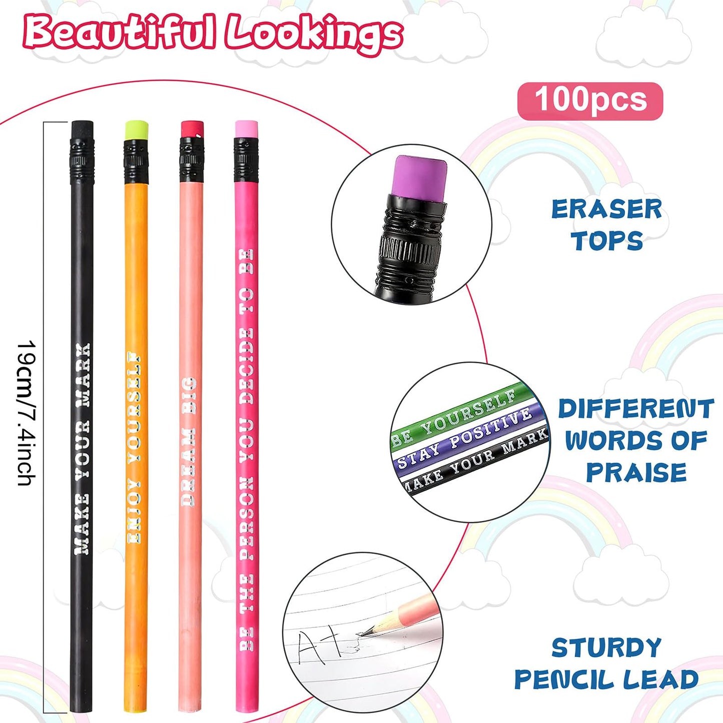 100 Pcs Inspirational Pencils Color Changing Mood Pencil Motivational Pencils with Motivational Sayings for Classroom, Colorful Pencils Mood Pencil HB Changing Pencil for Kids Classroom Student Reward