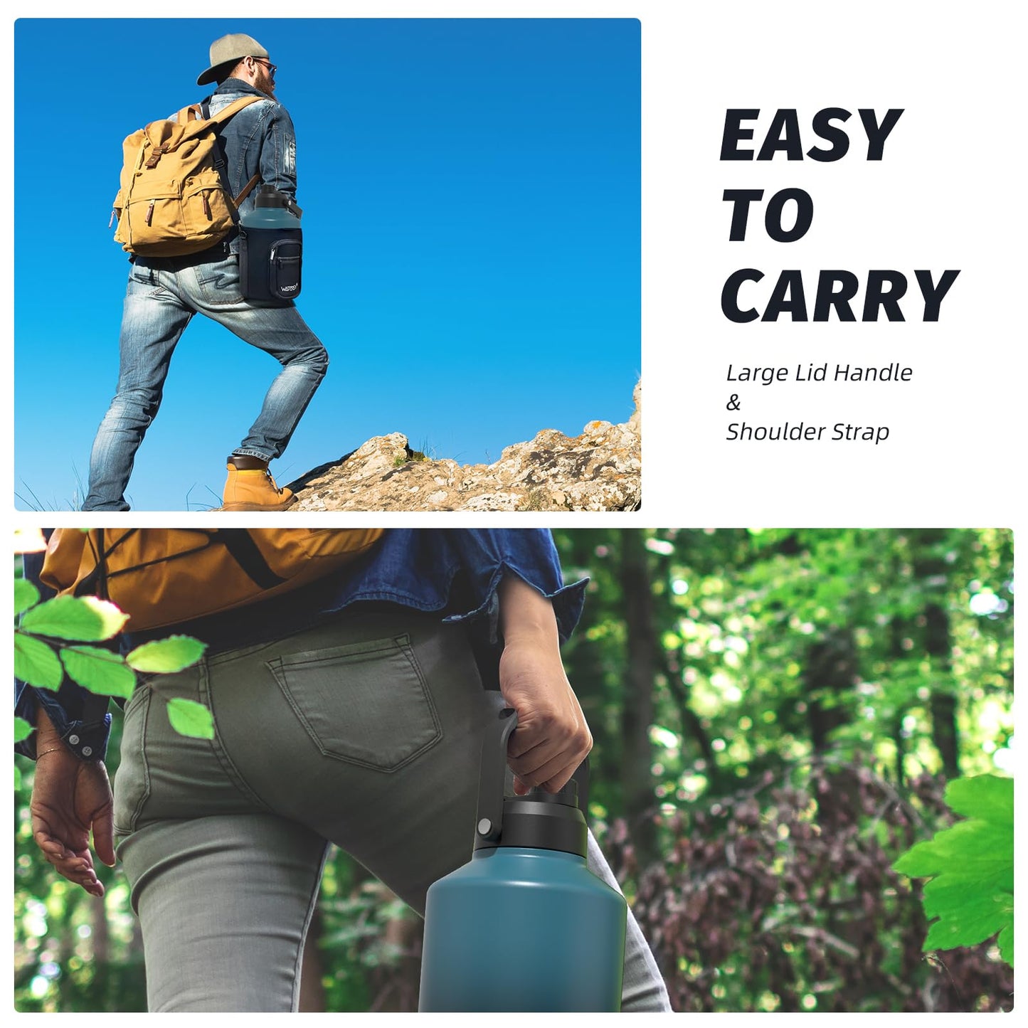 WATERSY 1.5 Gallon Water Bottle Insulated(Cold for 48 Hrs),BPA Free&Leak Proof,196oz Stainless Steel Water Jug,Big thermos,Large Water Bottle with Handle for Gym,Hiking,Camping&Travel,Lake Blue